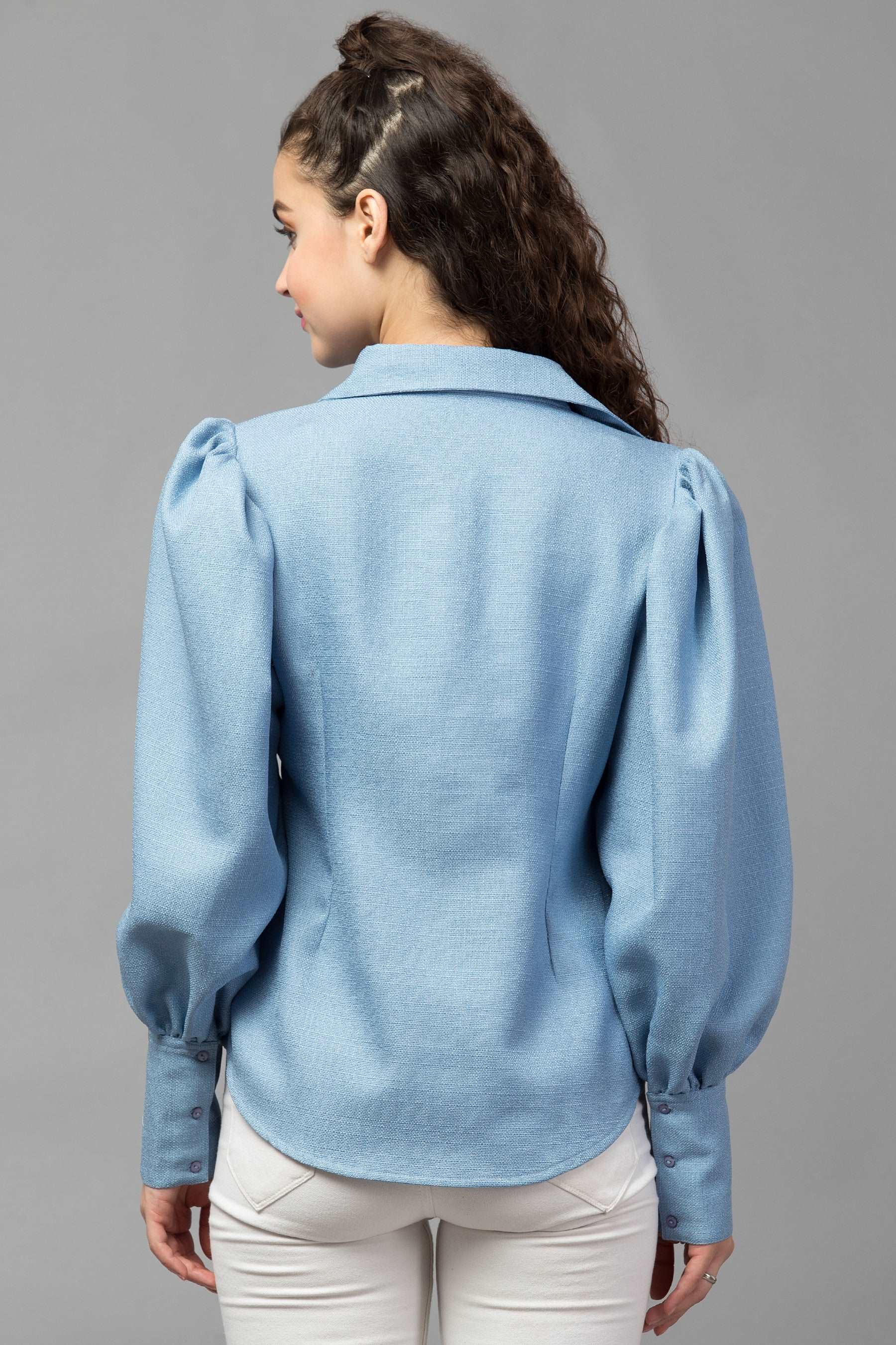 Dramatic Sleeves Shirt : Sky blue - wishdrobe