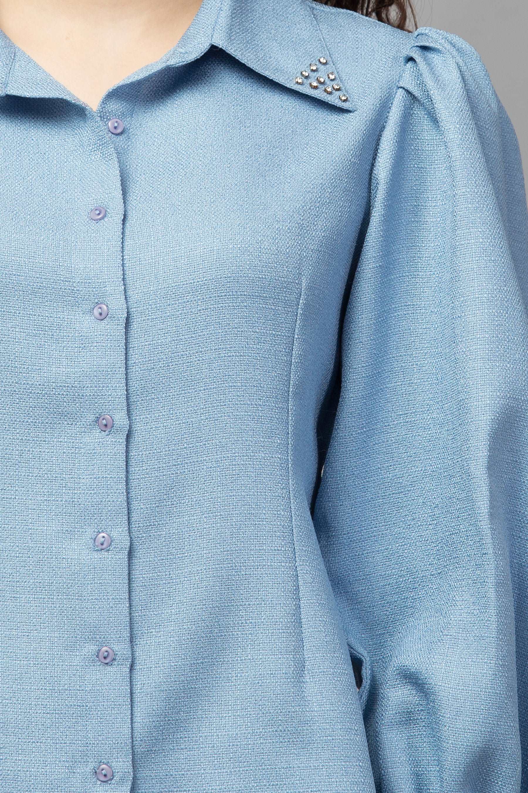 Dramatic Sleeves Shirt : Sky blue - wishdrobe