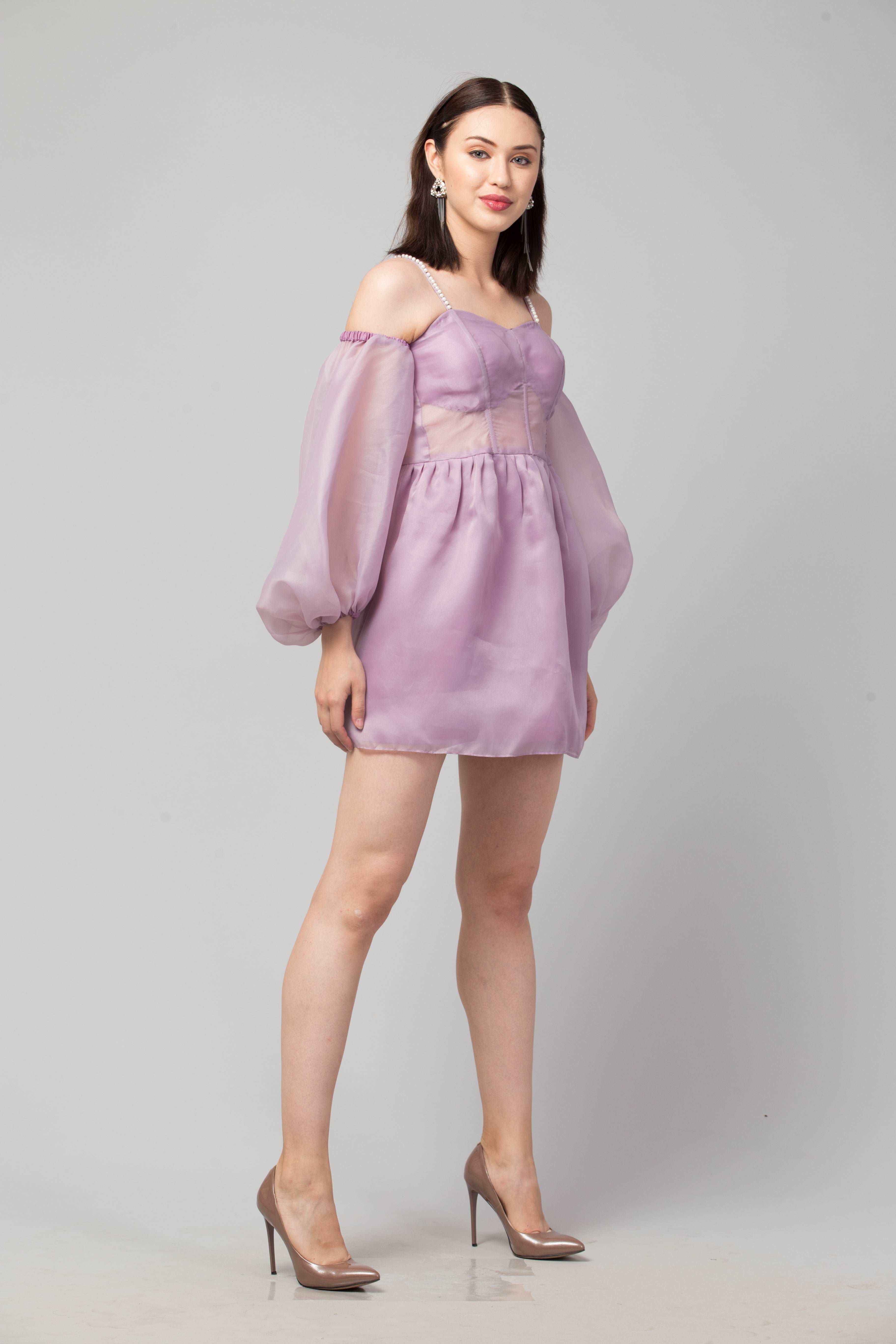 Lyla Lilac Organza Padded Corset Dress - wishdrobe