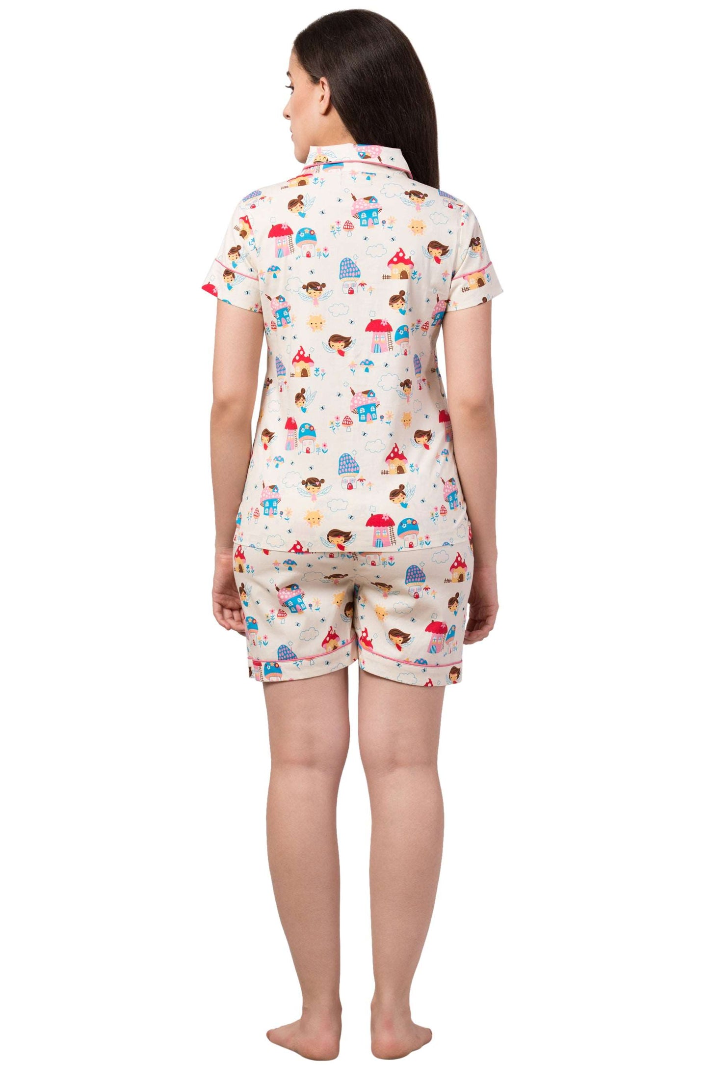 Night Suit Set with shorts : Not Quite White Print - wishdrobe