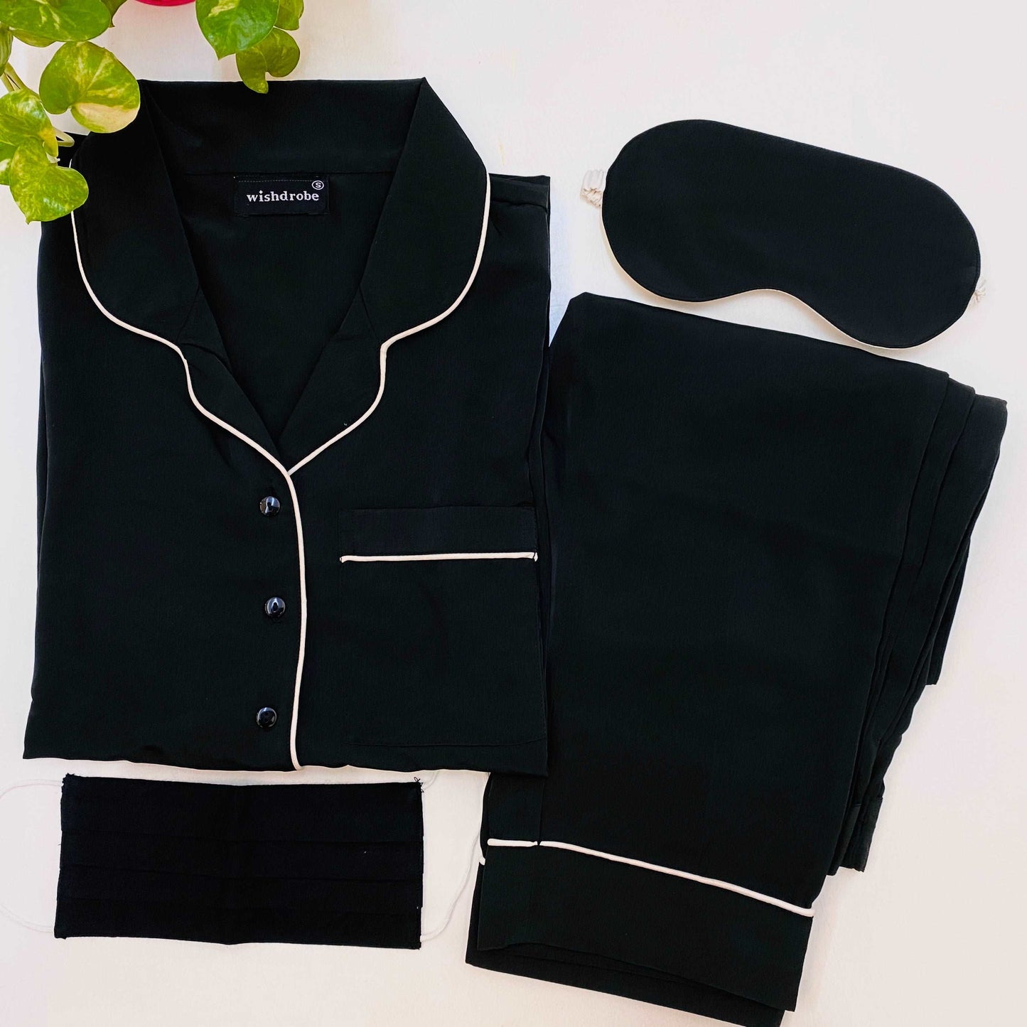 Night Suit Set with shorts : Black - wishdrobe