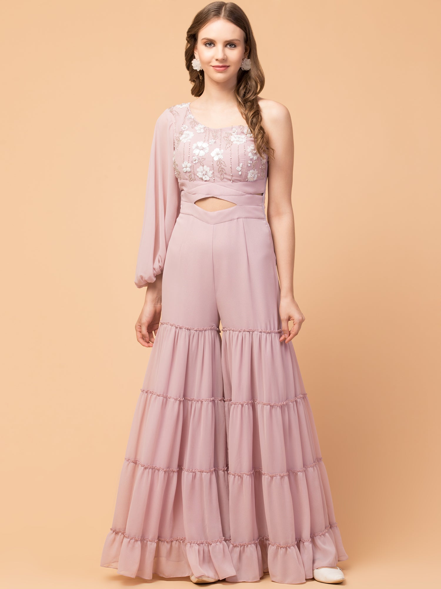 Rosé Three-Tier Indo-Western Jumpsuit - wishdrobe