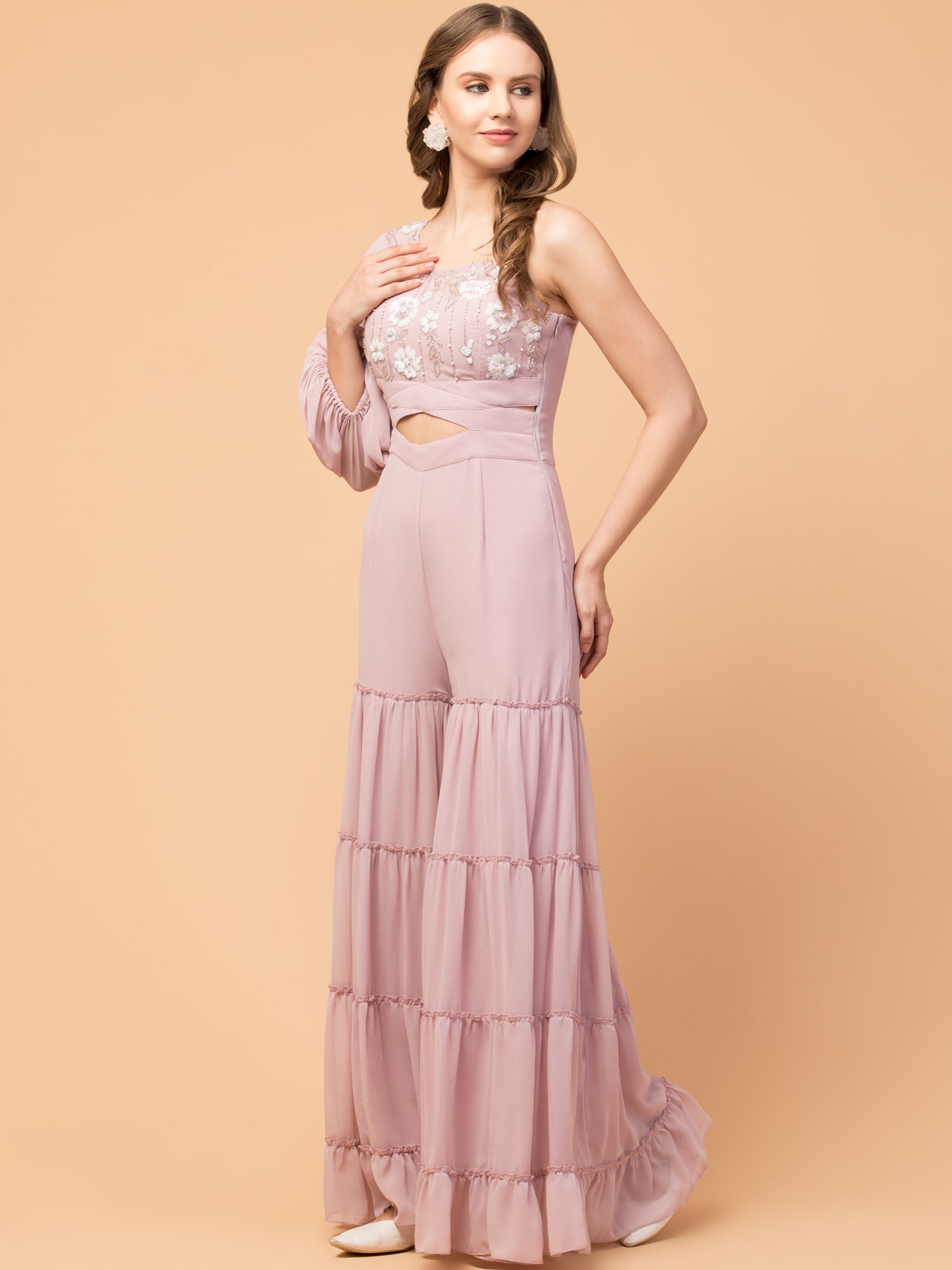Rosé Three-Tier Indo-Western Jumpsuit - wishdrobe
