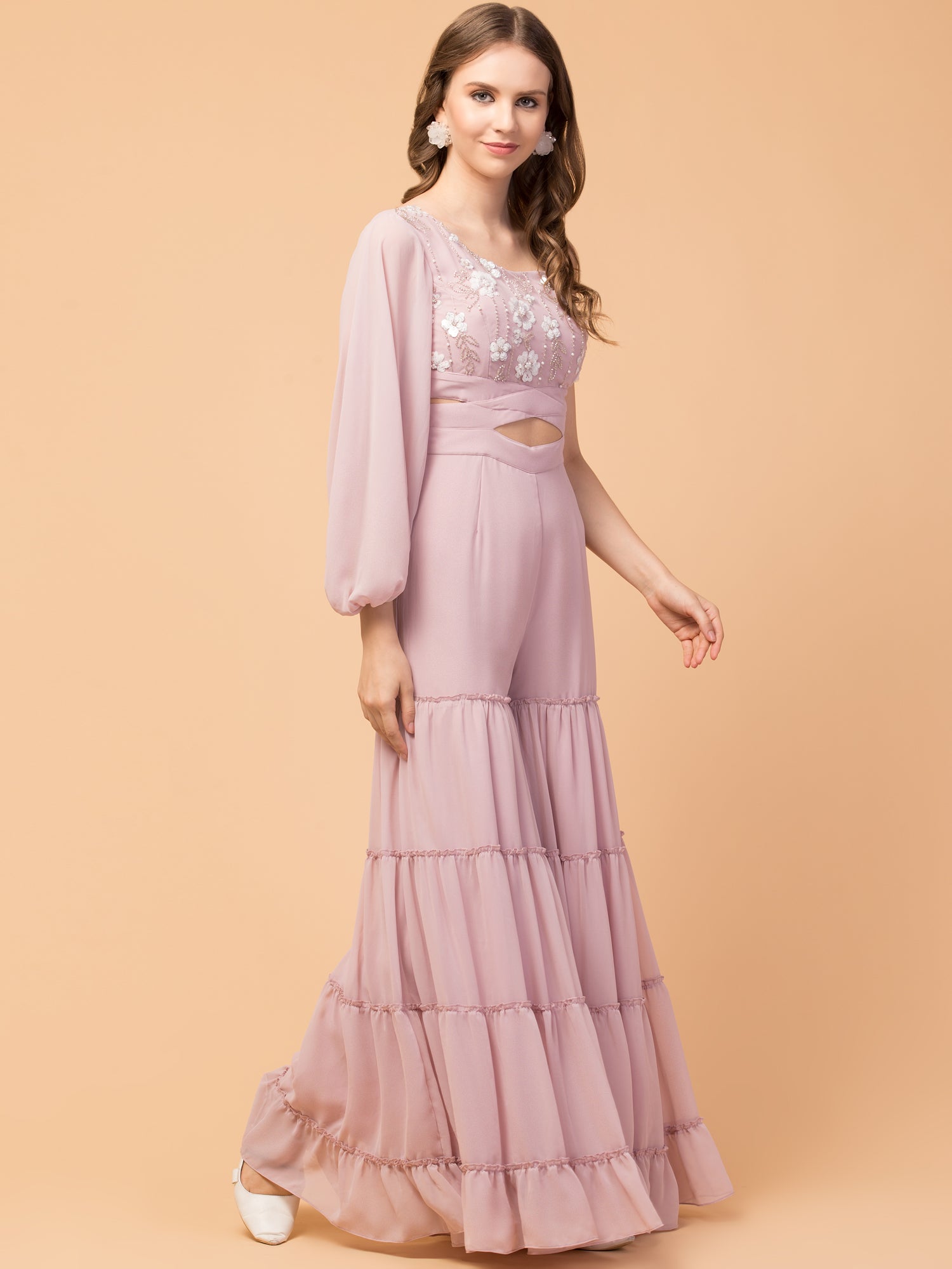 Rosé Three-Tier Indo-Western Jumpsuit - wishdrobe