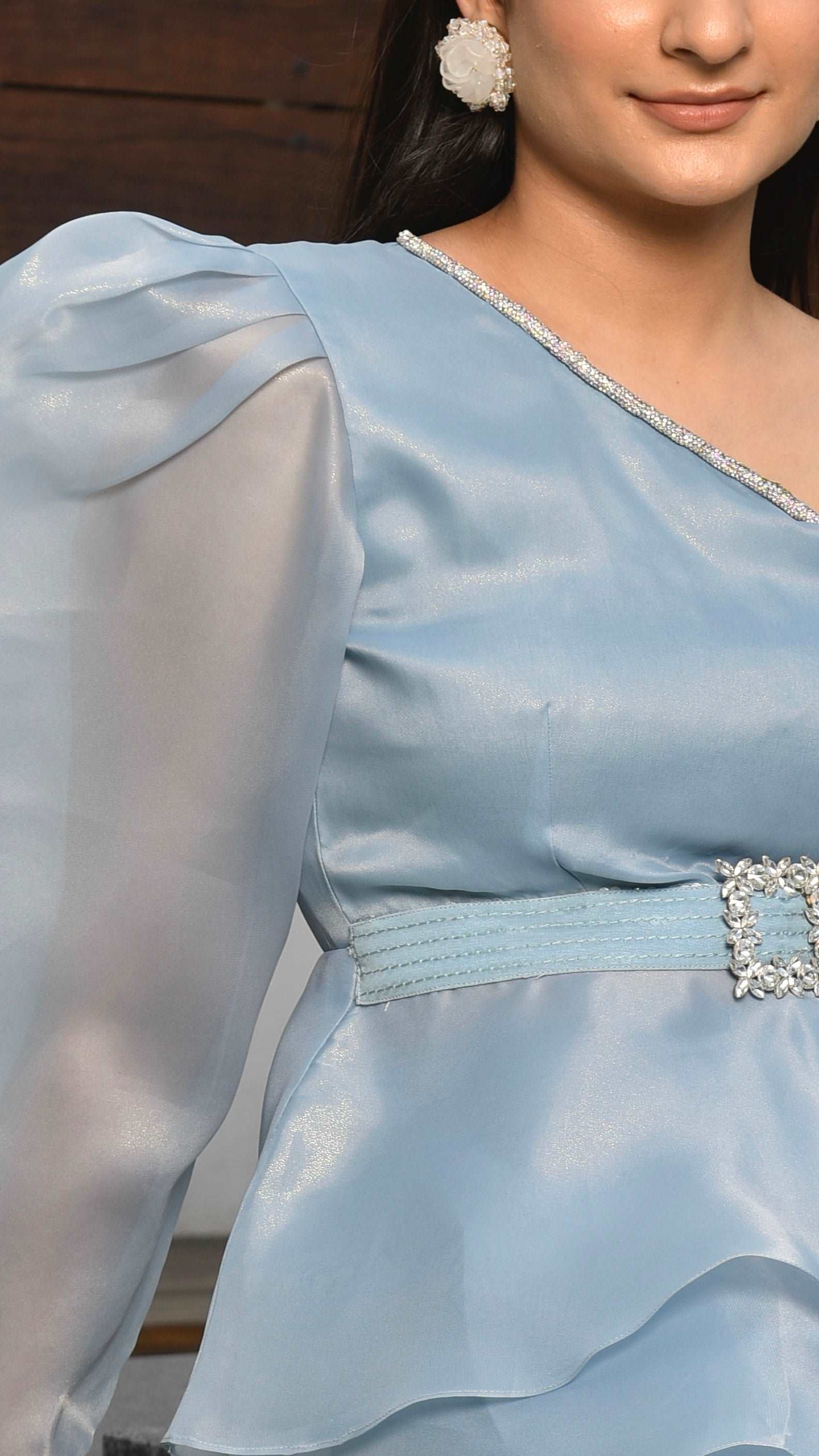 Sky Blue Organza Co-ord Set - wishdrobe