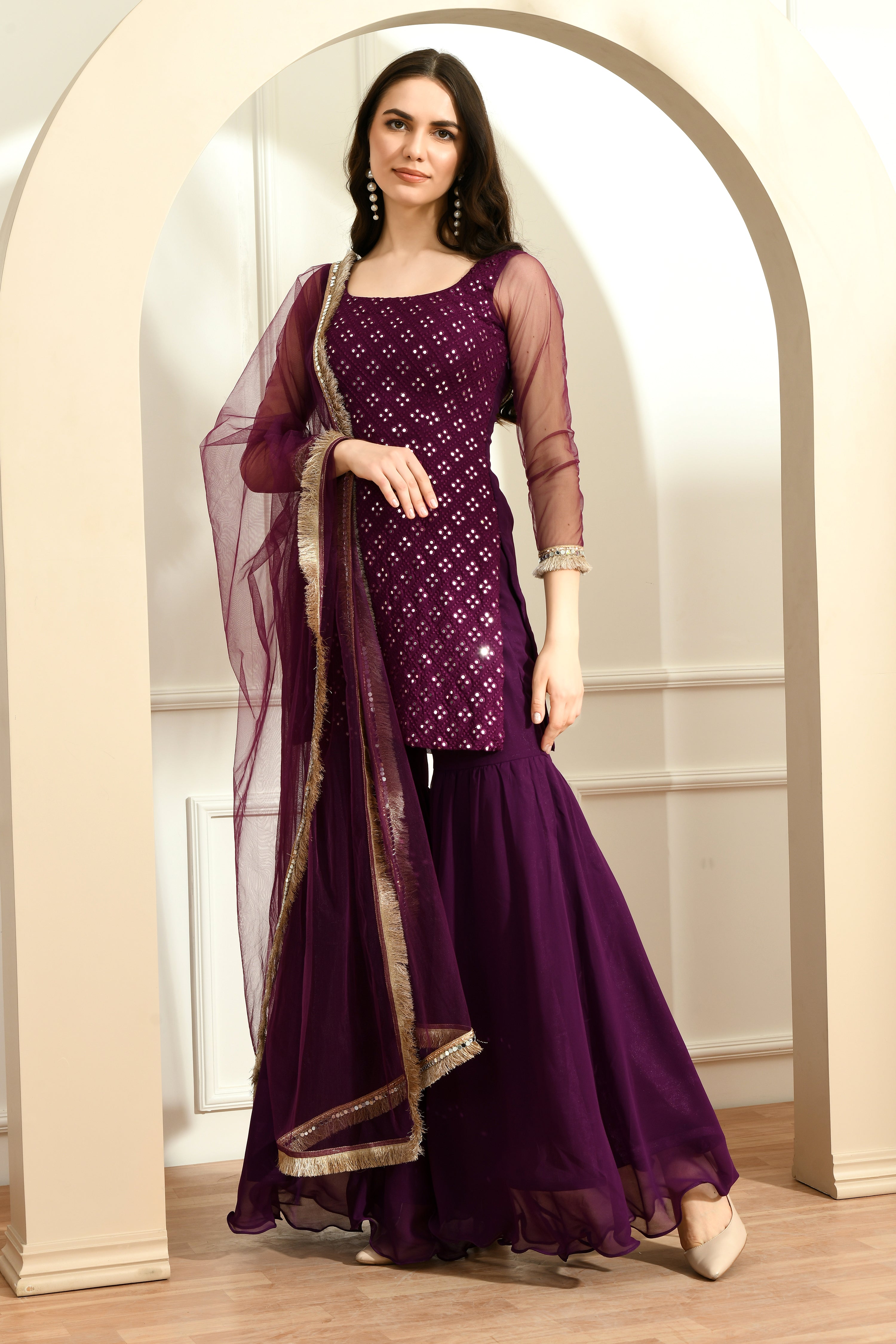 Mirror Work 3-piece suit set: Wine