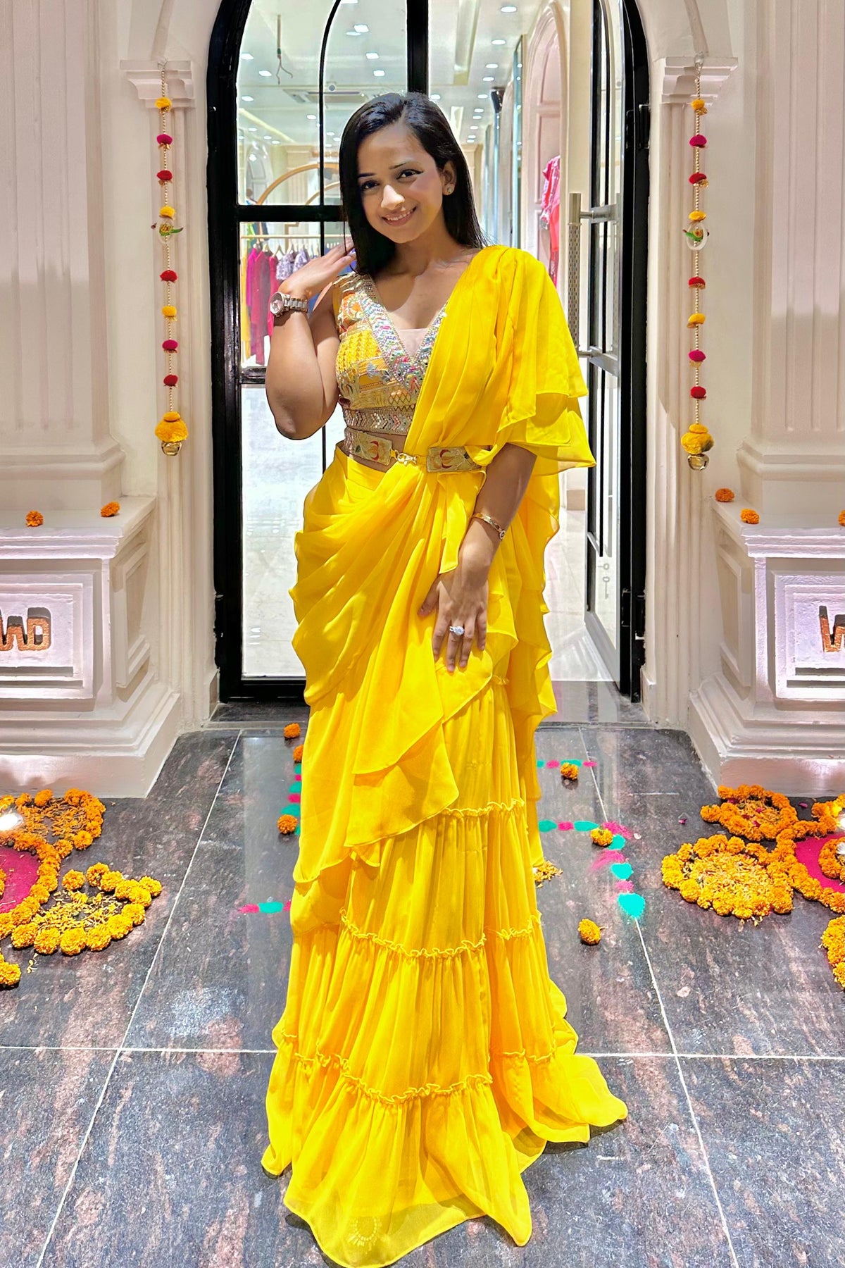 Ruffle Saree Set - Sunshine Yellow