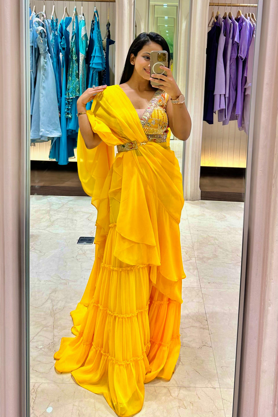 Ruffle Saree Set - Sunshine Yellow
