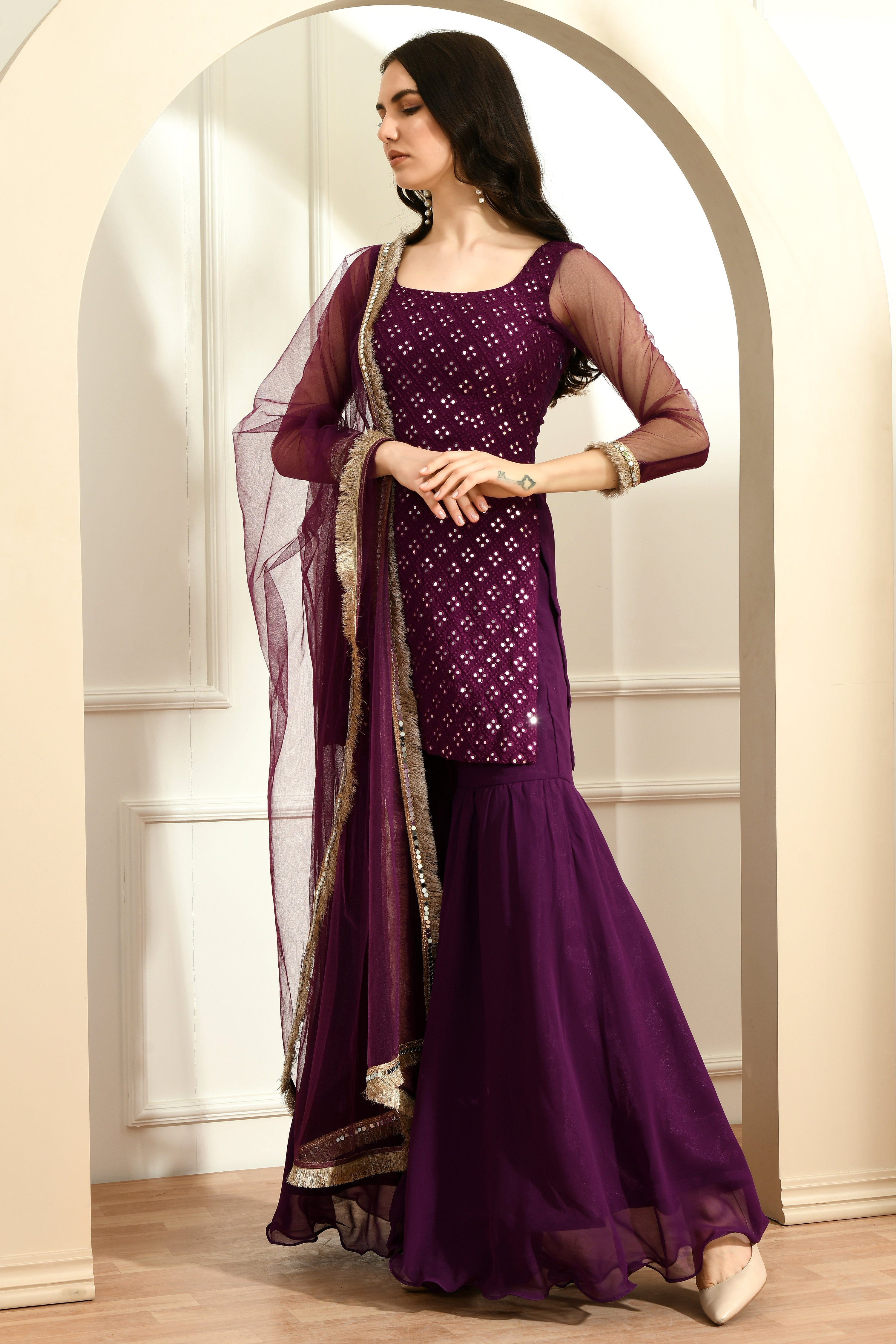 Mirror Work 3-piece suit set: Wine