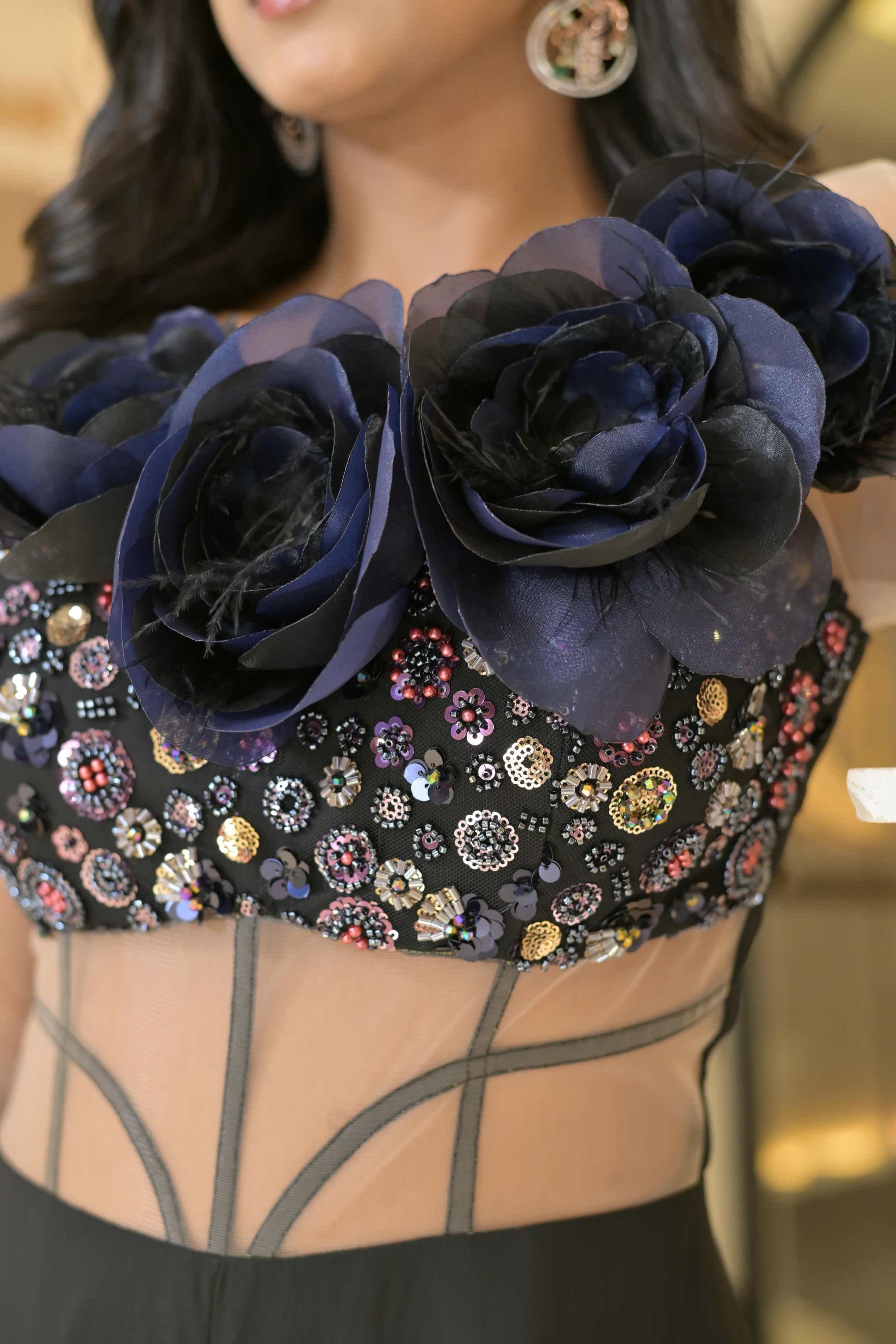 Embellished Corset Jumpsuit - Black