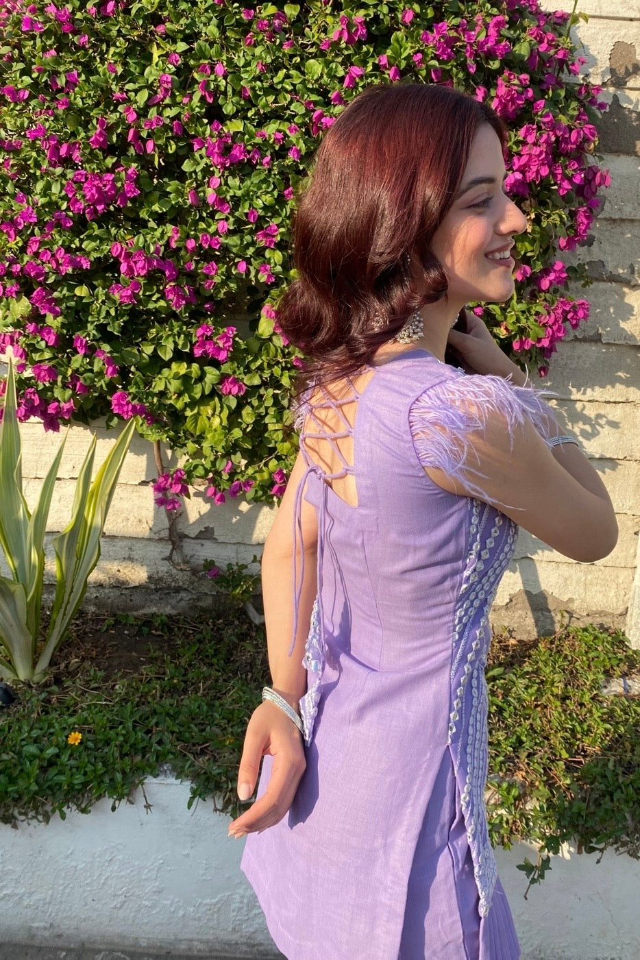 Suit with Fur Detailing - Lavender