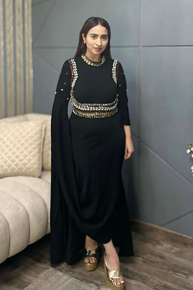 Swarovski & Crystal Indo Western Dress - Midnight Black