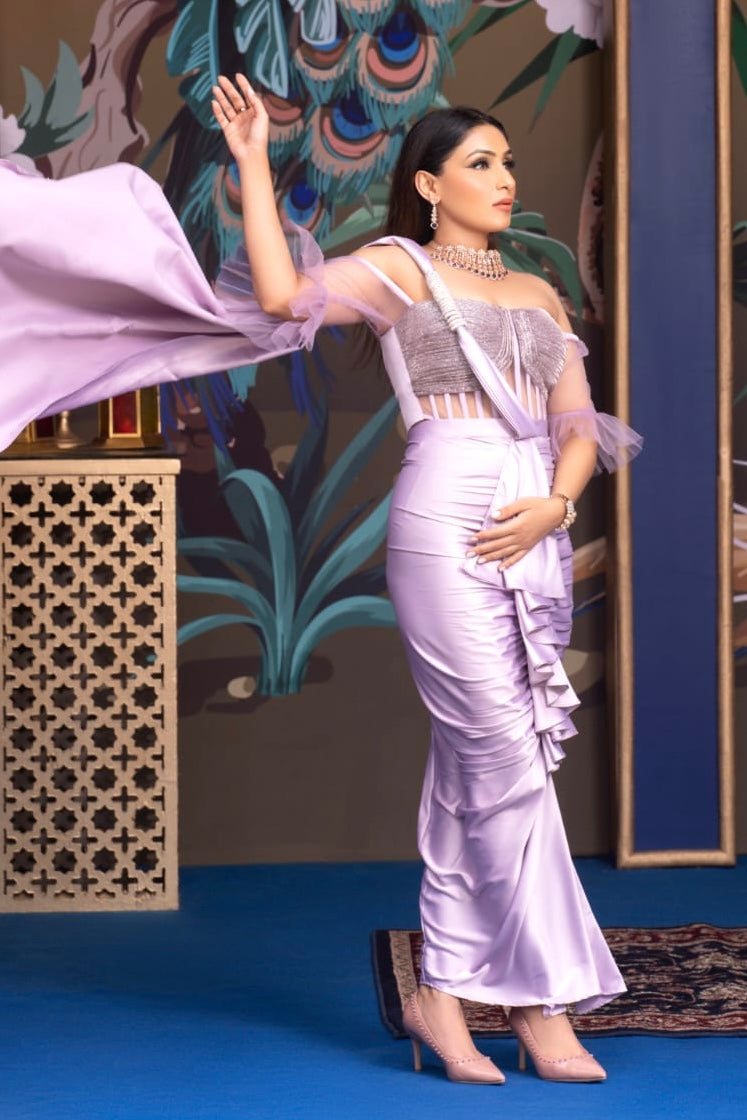 Bespoke Corset Draped Saree- Lavender