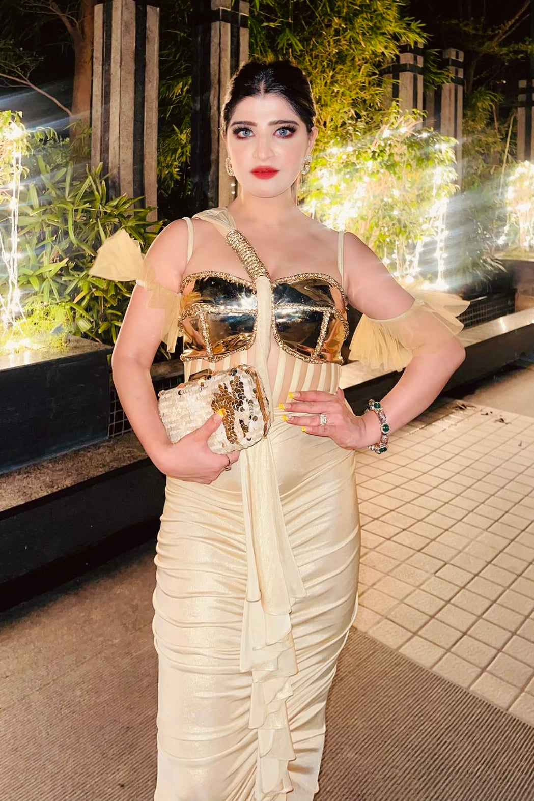 Corset Concept Draped Saree - Pure Gold