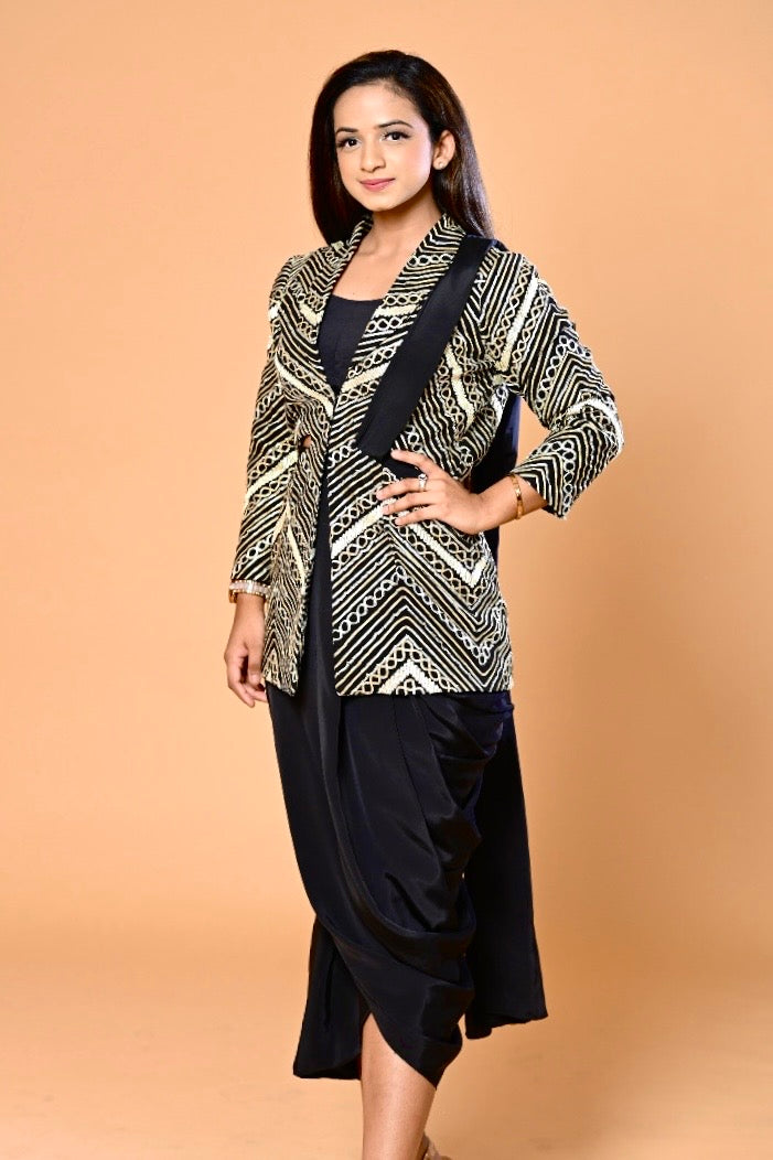 3 piece Indo-Western Set- Midnight Black