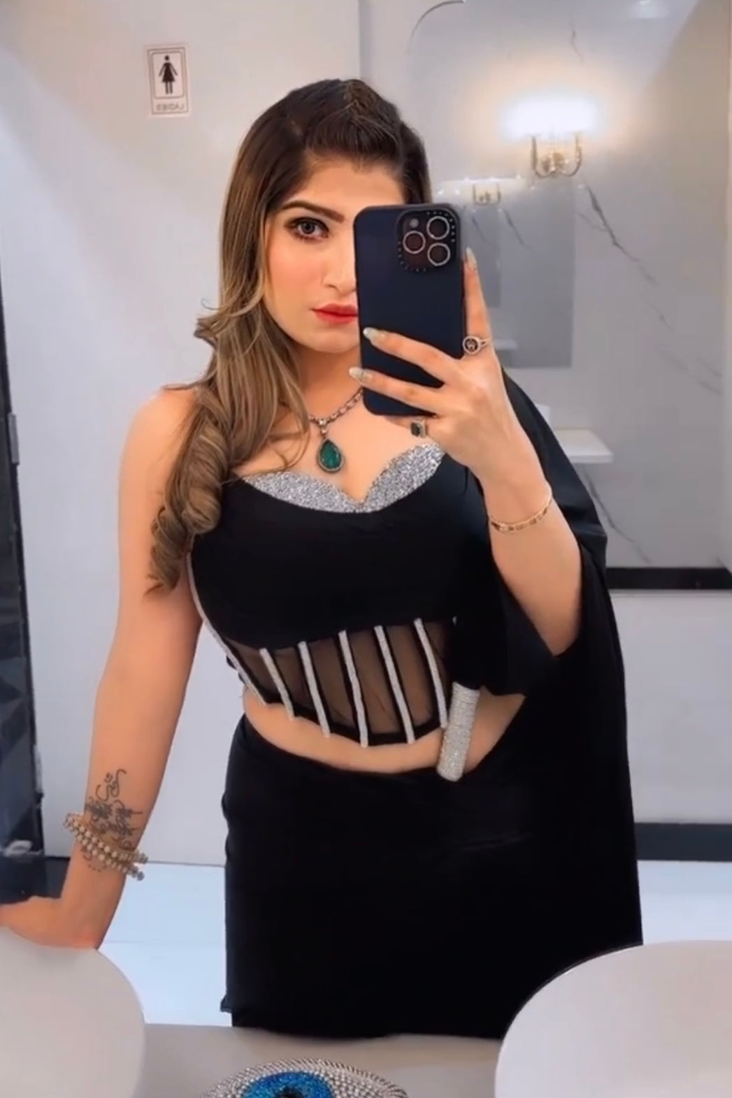 Corset Concept Draped Saree - Midnight Black