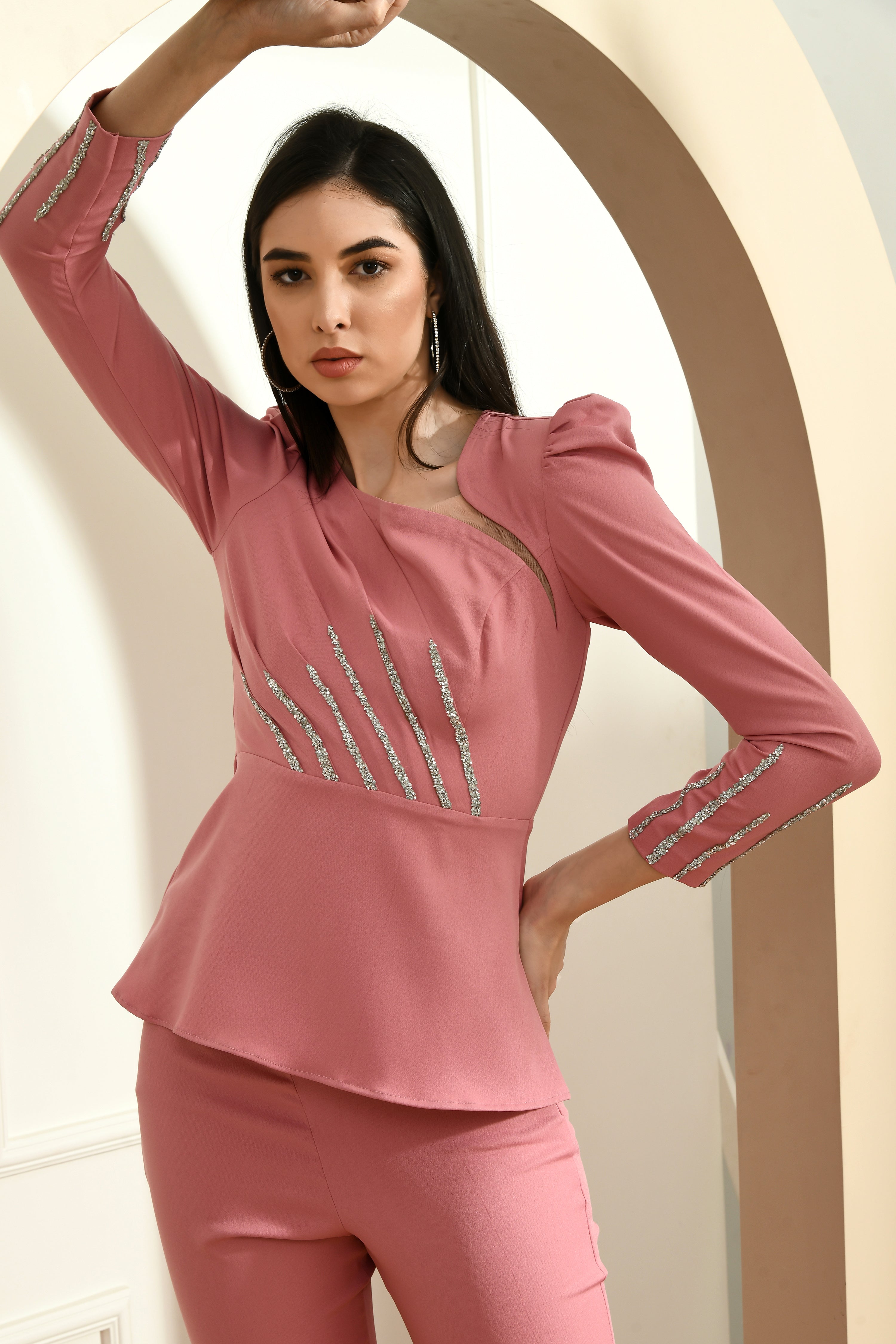 Swarovski Embellished Co-Ord Set- Blush Pink