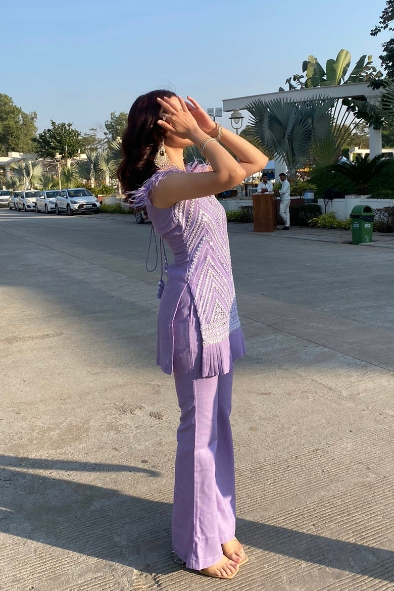 Suit with Fur Detailing - Lavender