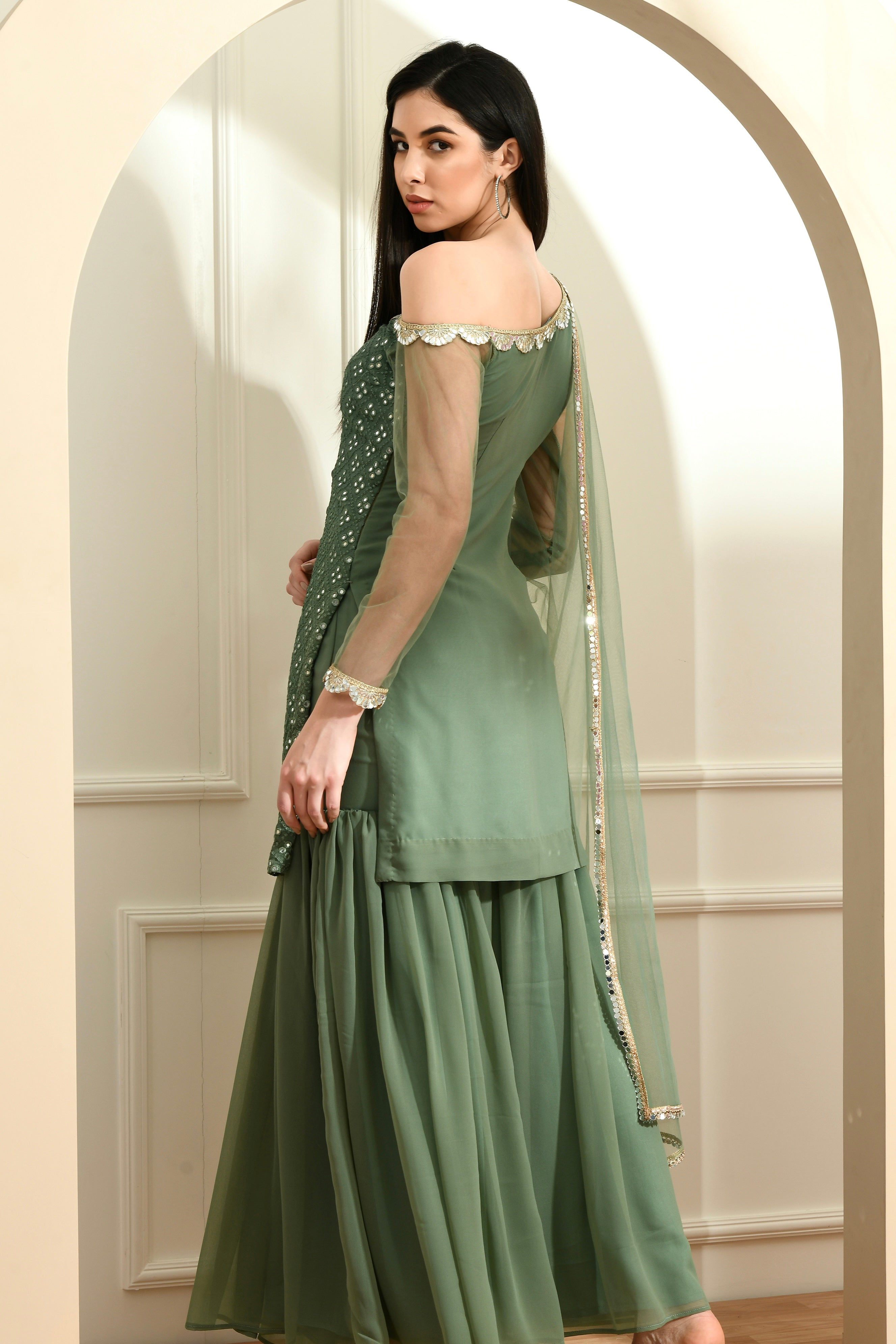 Mirror Work 3-Piece Suit Set - Earthy Green