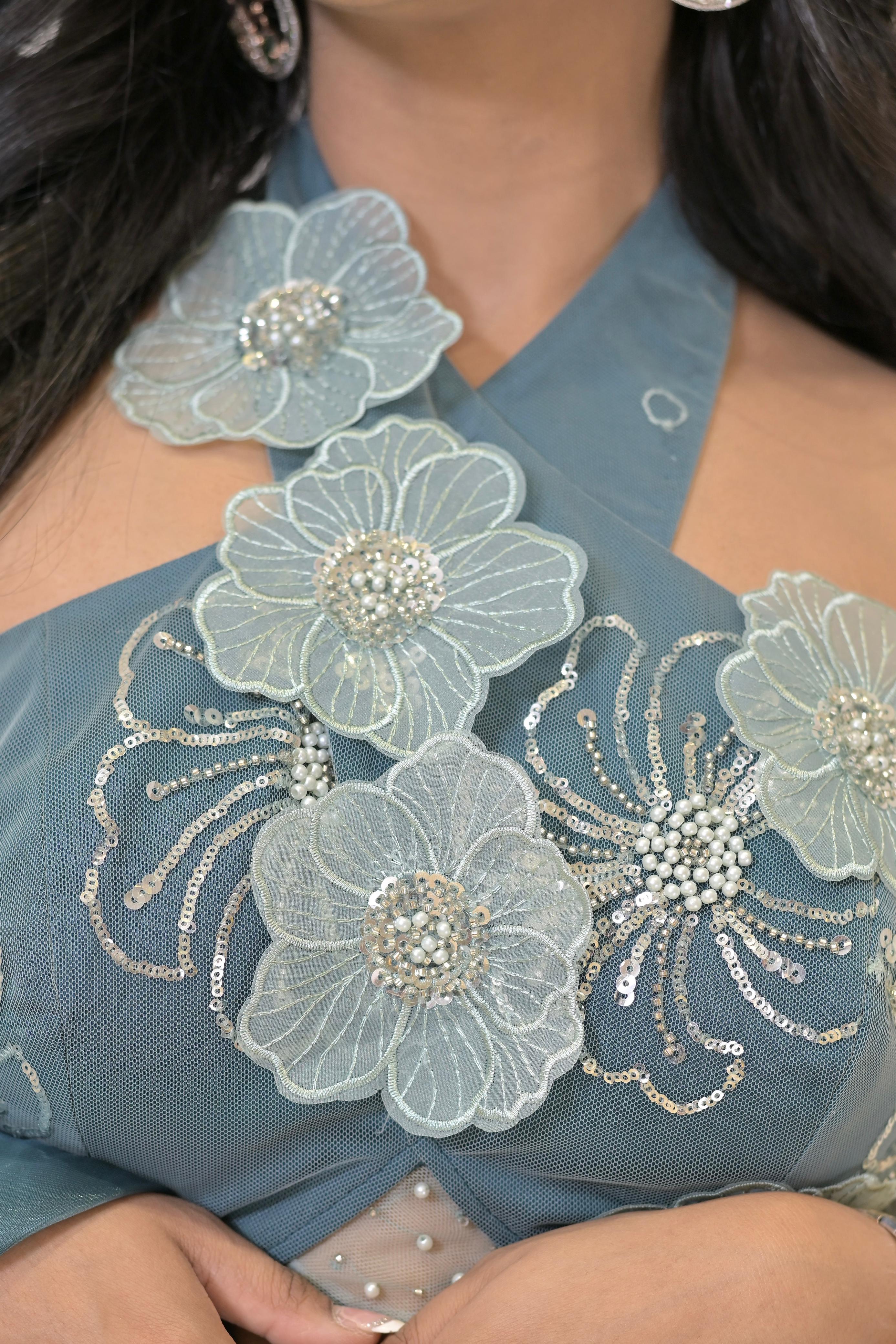 Blossom Draped Saree Set - Mostly Green