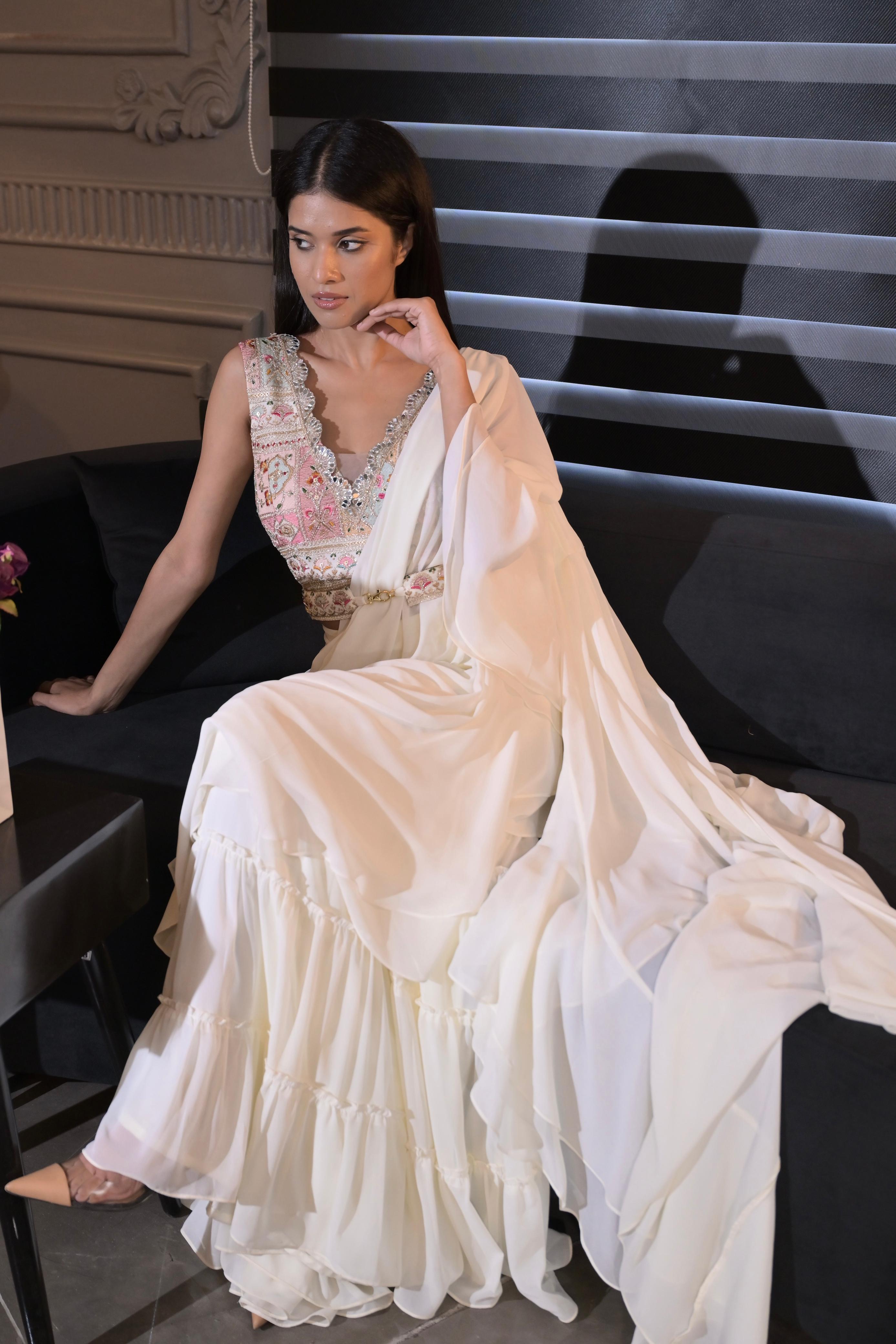 Ruffle Saree Set - Earthy Ivory