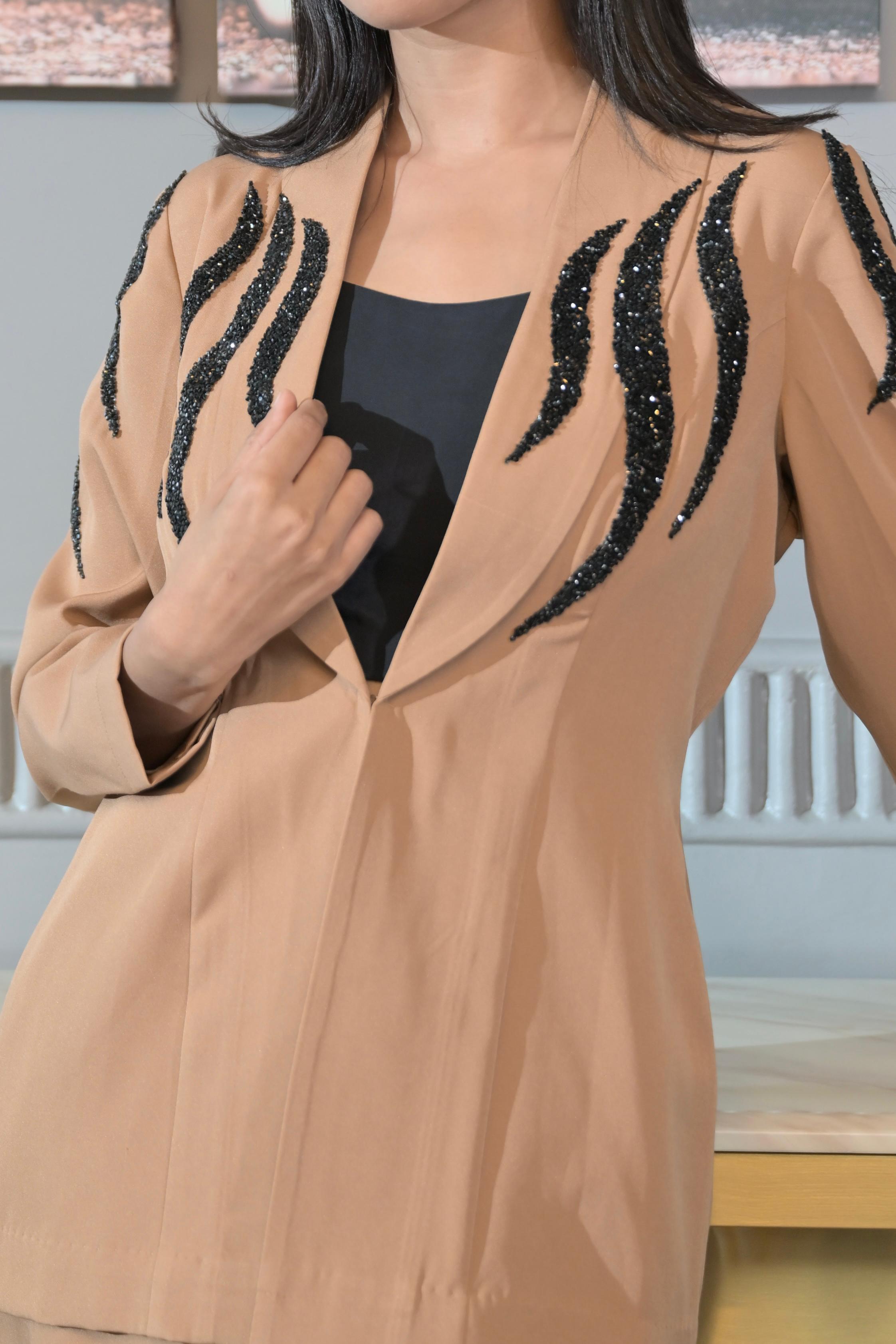 Black Swarovski Co-Ord Set - Almond Brown