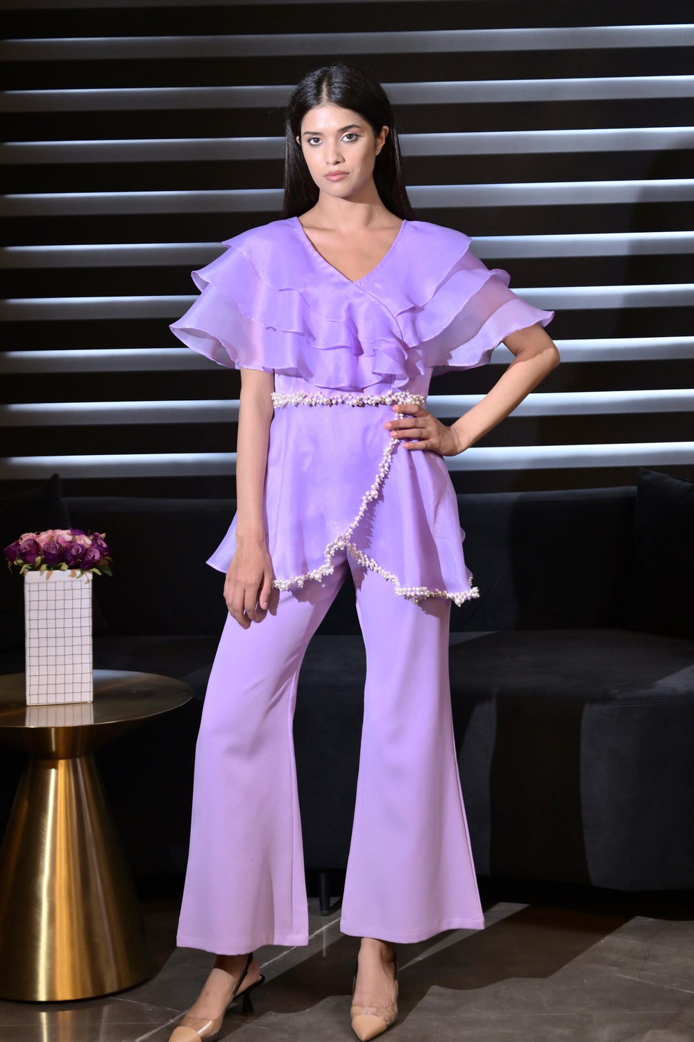 Organza Ruffled Co-Ord Set - Radiant Lavender