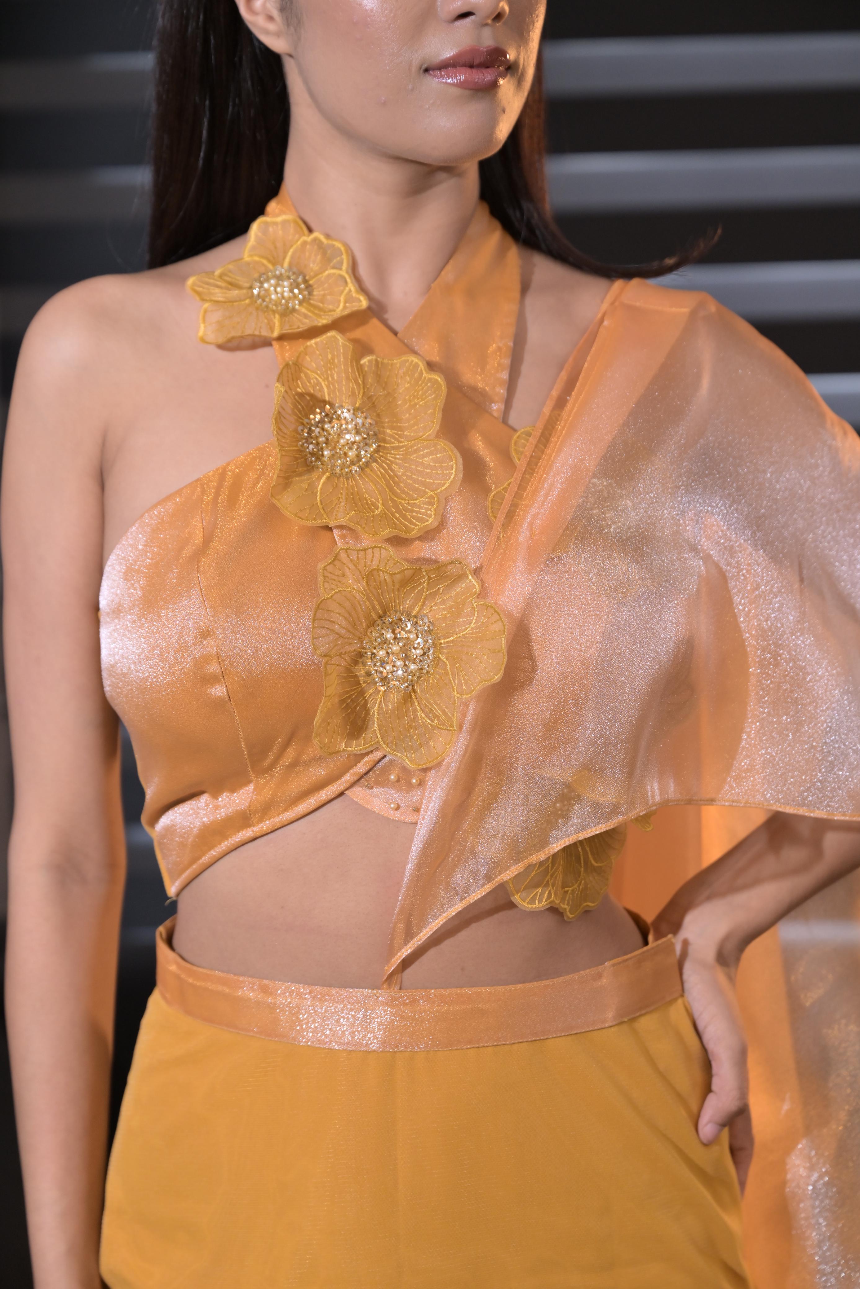 Fish Cut Lehenga Set- Caramel Gold