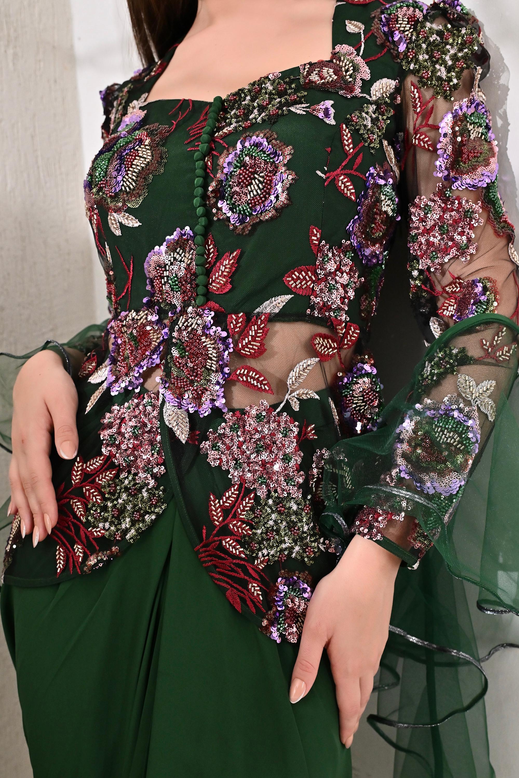 Embellished 3-Piece Indo Western Set - Signature Green