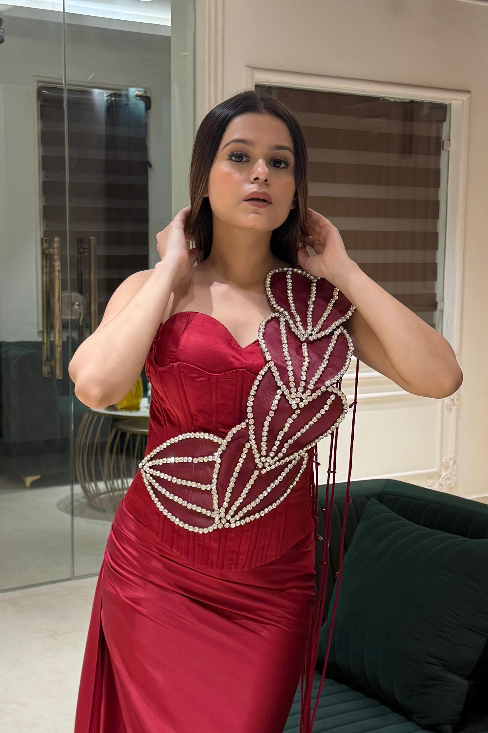 3 Piece Saree Set - Ruby Red