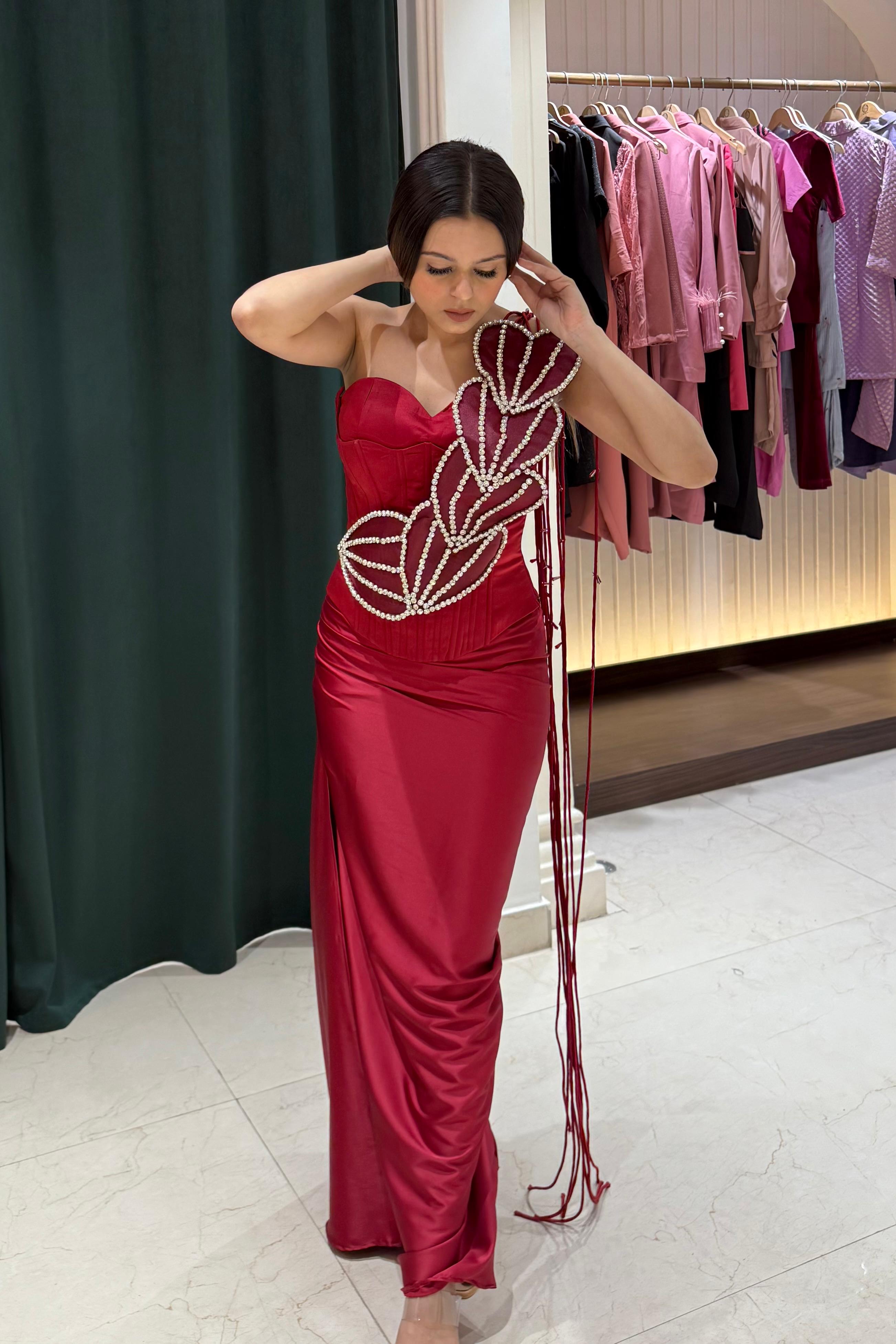 3 Piece Saree Set - Ruby Red