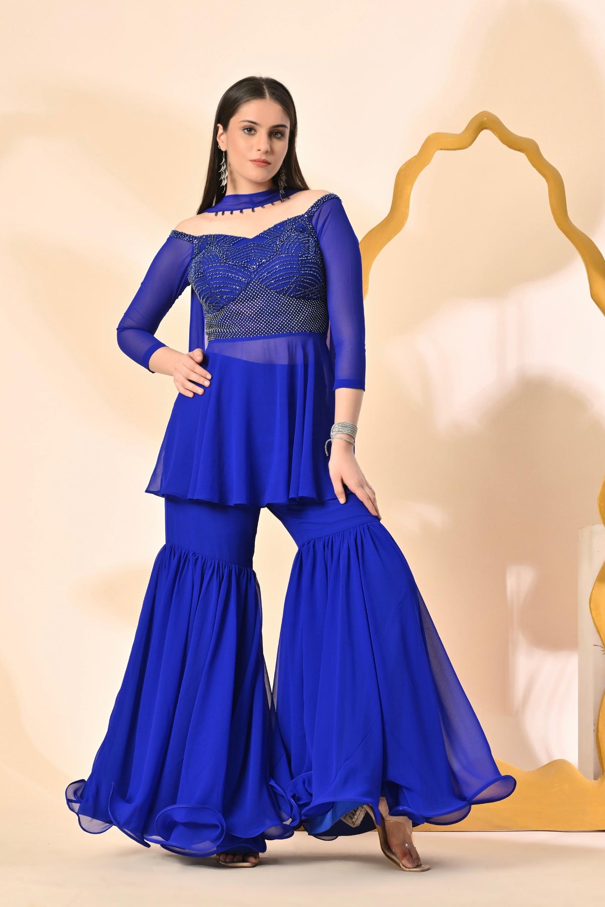 Off Shoulder Suit Set - Egyptian Blue
