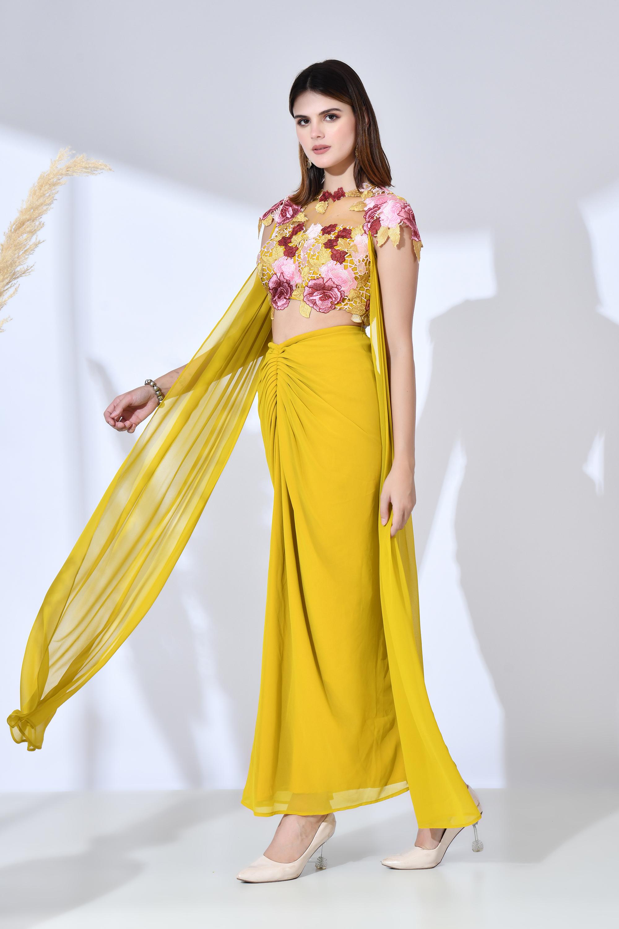 Flora Indo Western Set - Mango Sorbet