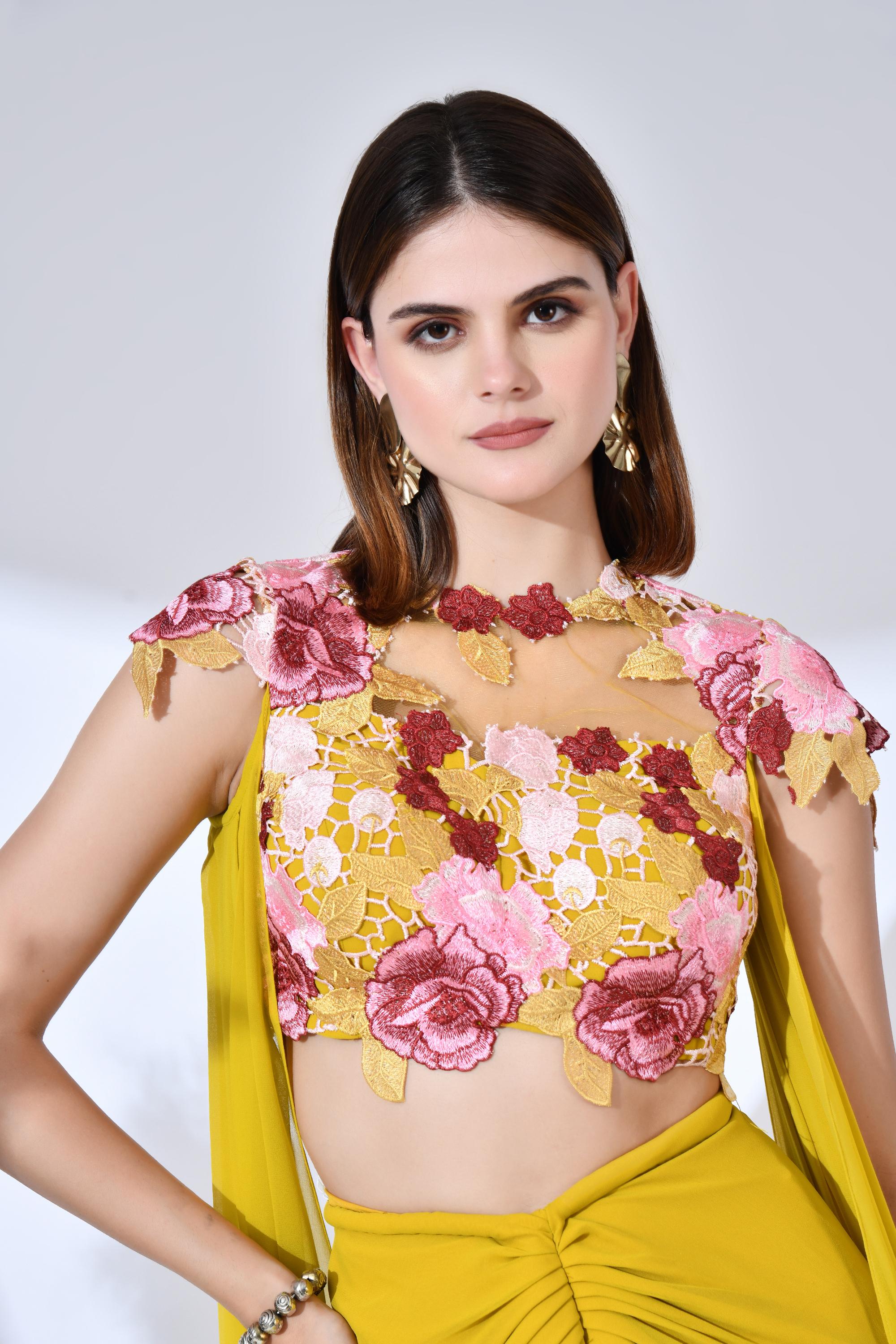 Flora Indo Western Set - Mango Sorbet