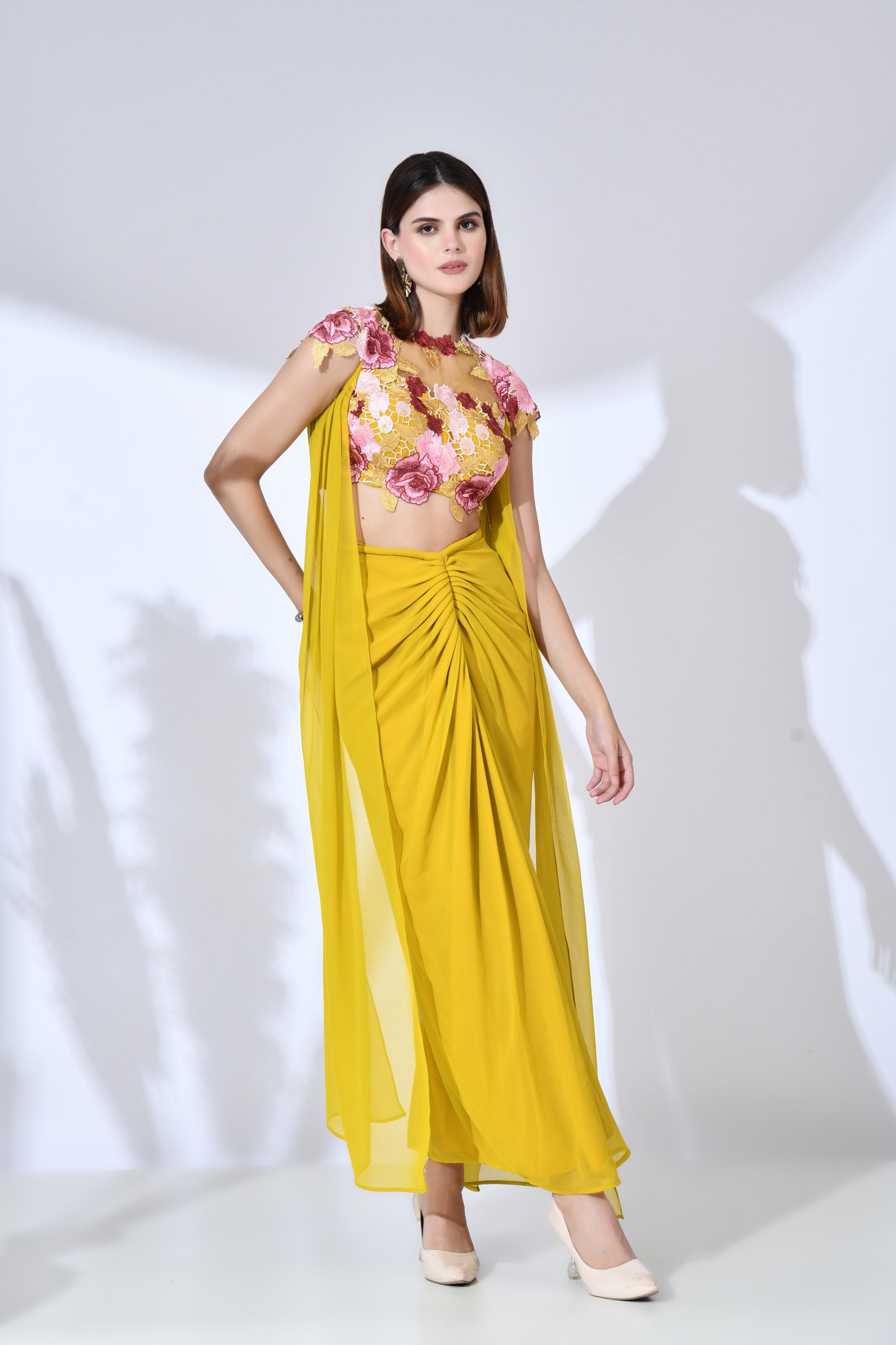 Flora Indo Western Set - Mango Sorbet
