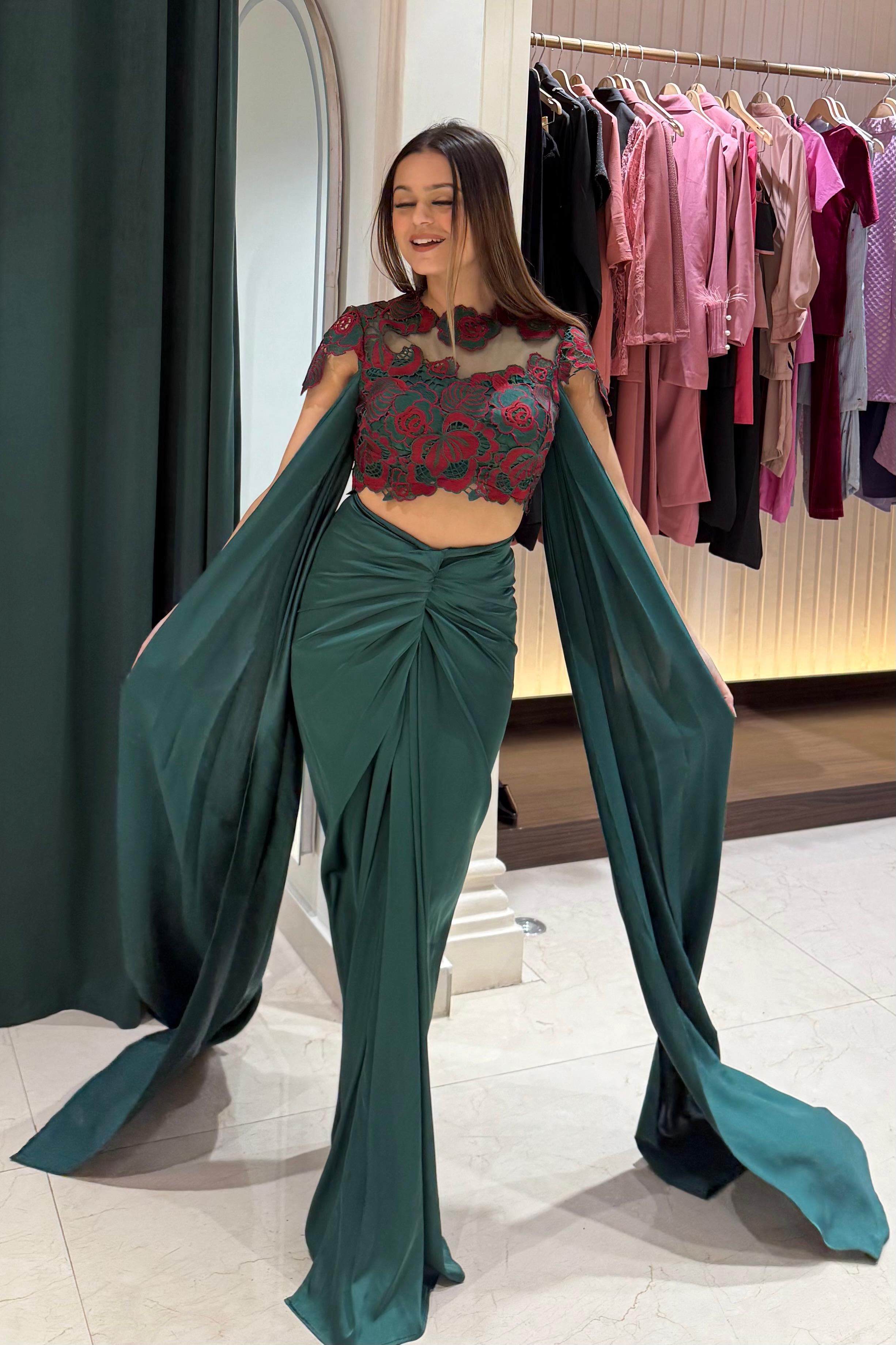 Flora Indo Western Set - Emerald Green