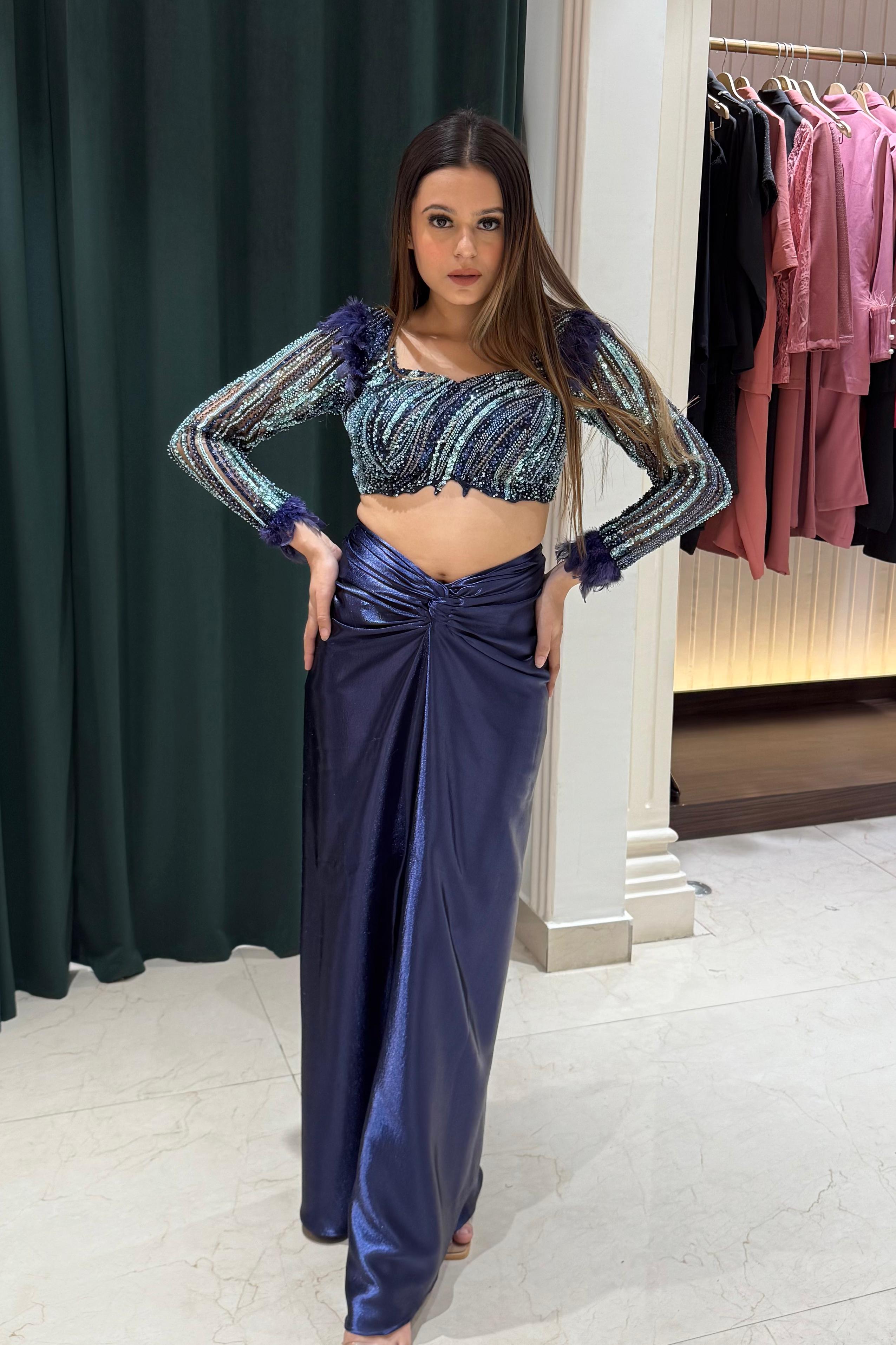 Embroidered Indo Western Set: Blue Elegance