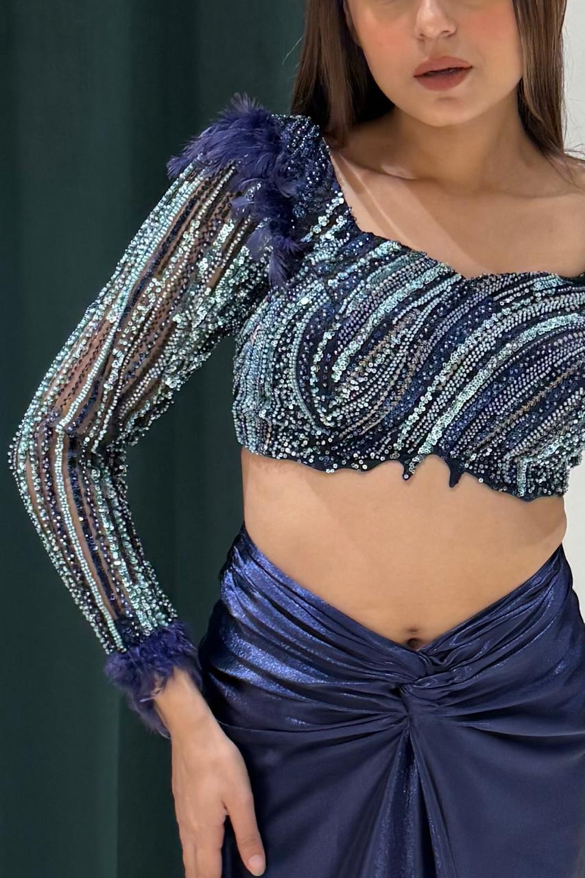 Embroidered Indo Western Set: Blue Elegance