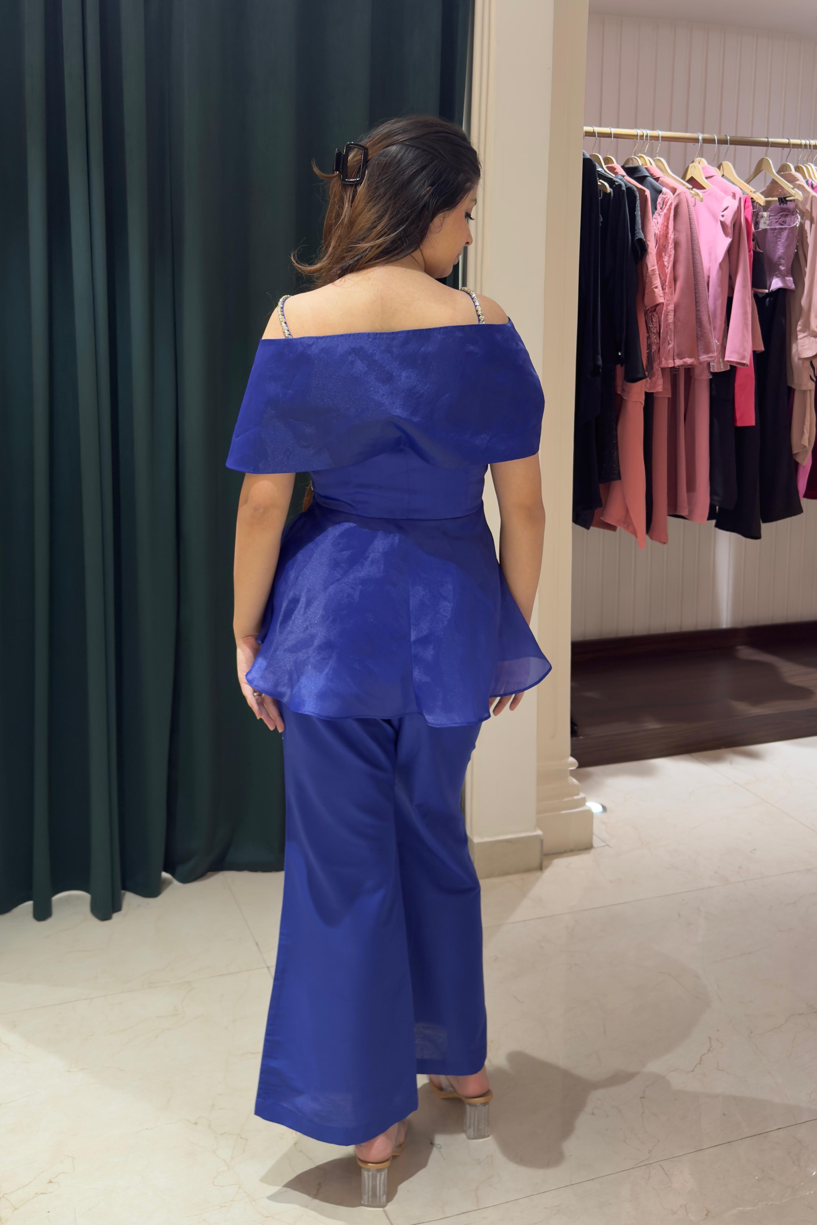 Off Shoulder Co-Ord Set: Indigo Blue