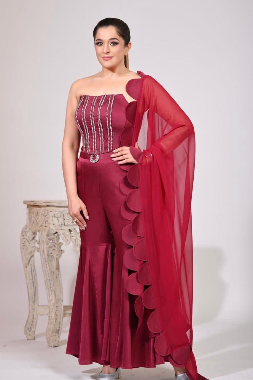 3 Piece Indo Western Set - Juicy Red