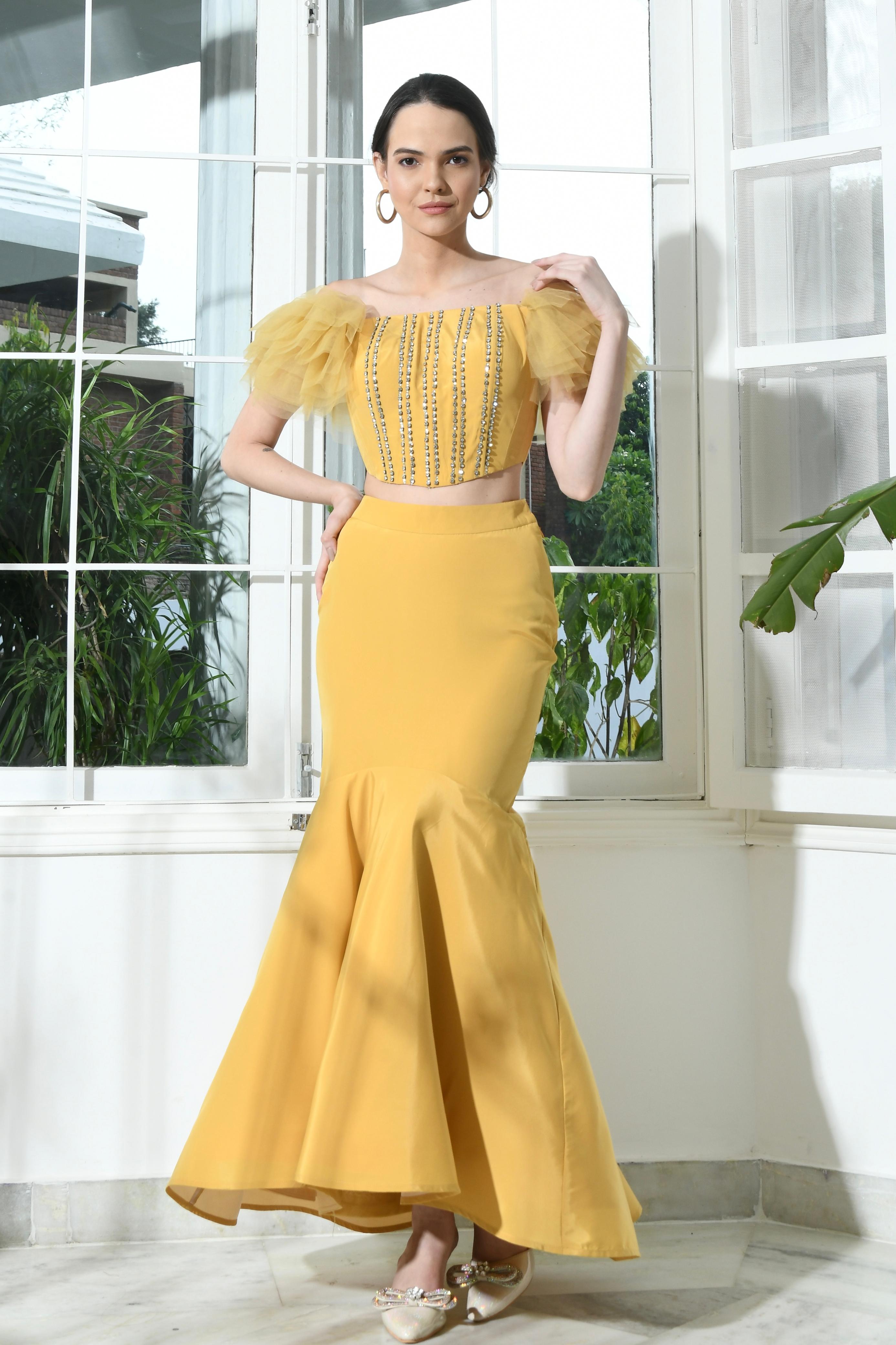Fishcut & Ruffled Lehenga Set - Yellow Blossom