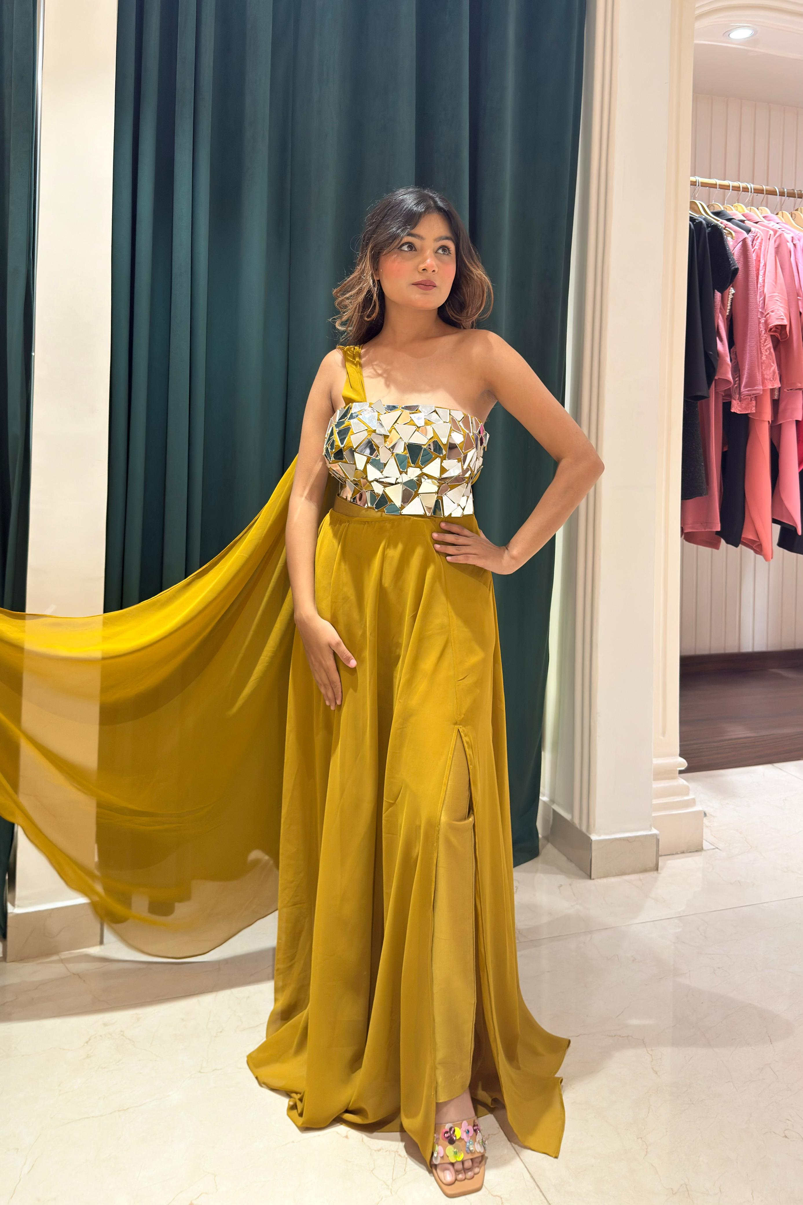 Shards Embellished Indo Western Set - Mustard Haze