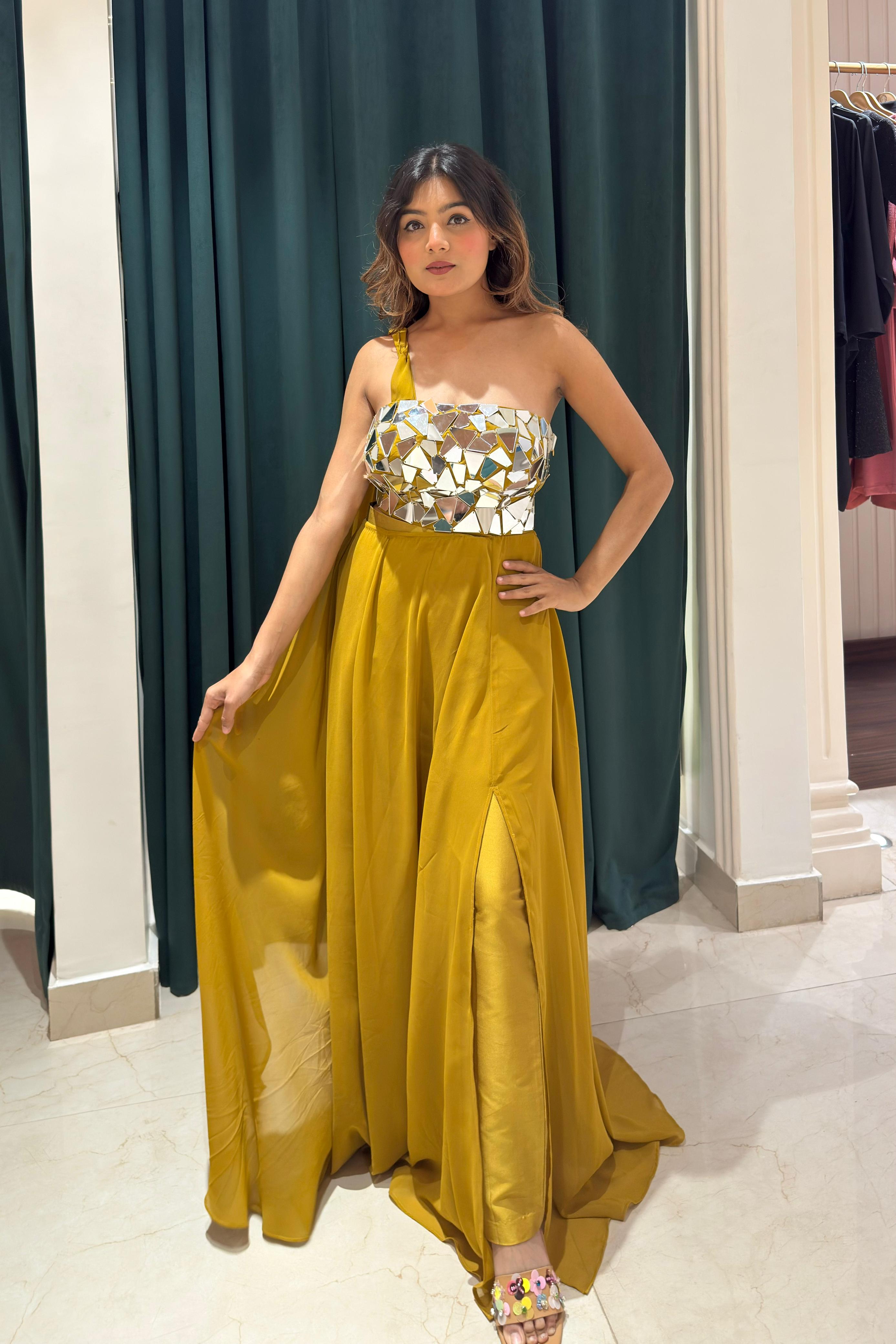 Shards Embellished Indo Western Set - Mustard Haze