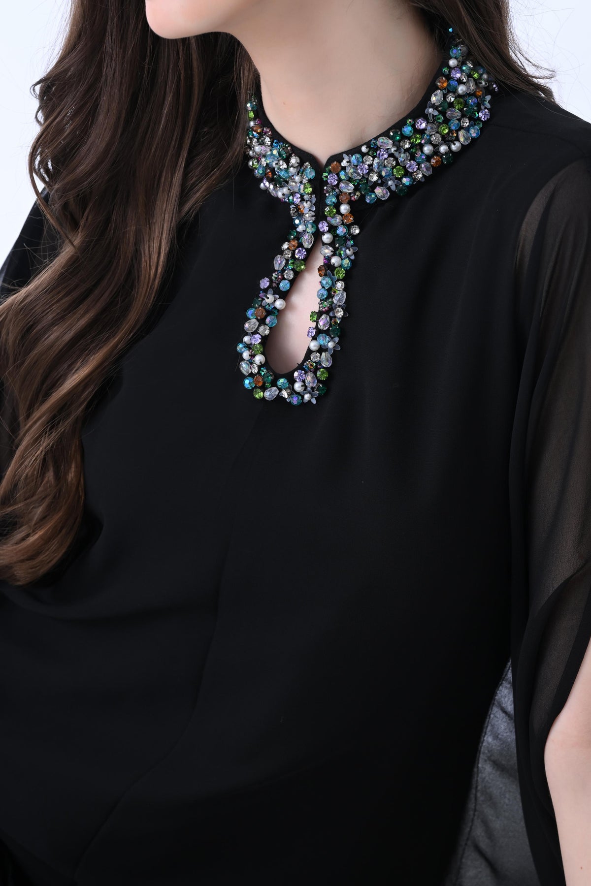 Hand Detailed Cape Co-Ord Set : Elegant Black