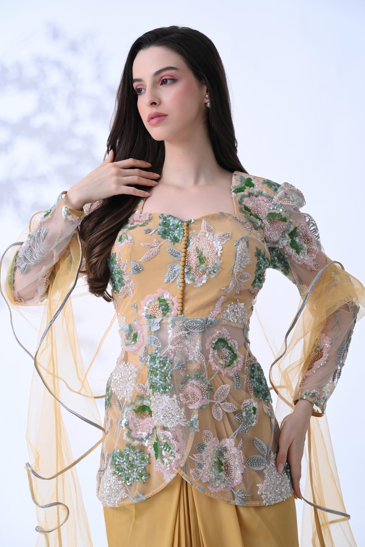 Embellished 3-Piece Indo Western Set - Signature Mustard