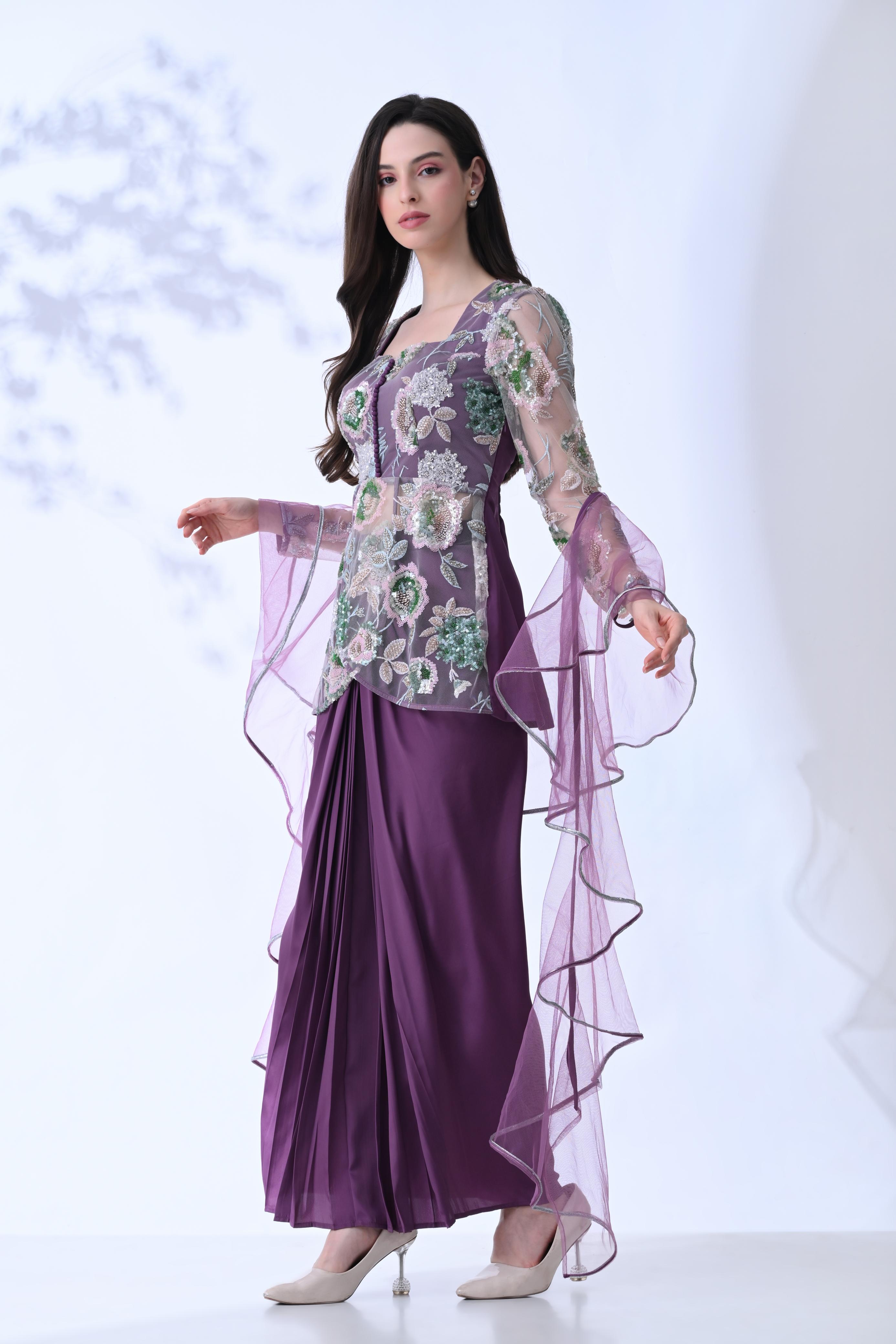 Embellished 3-Piece Indo Western Set - Signature Plum