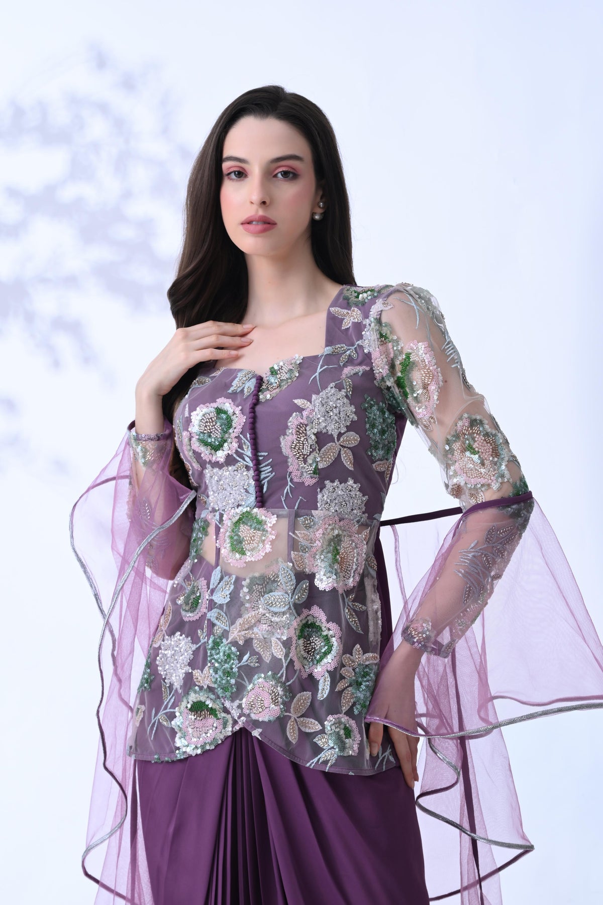 Embellished 3-Piece Indo Western Set - Signature Plum