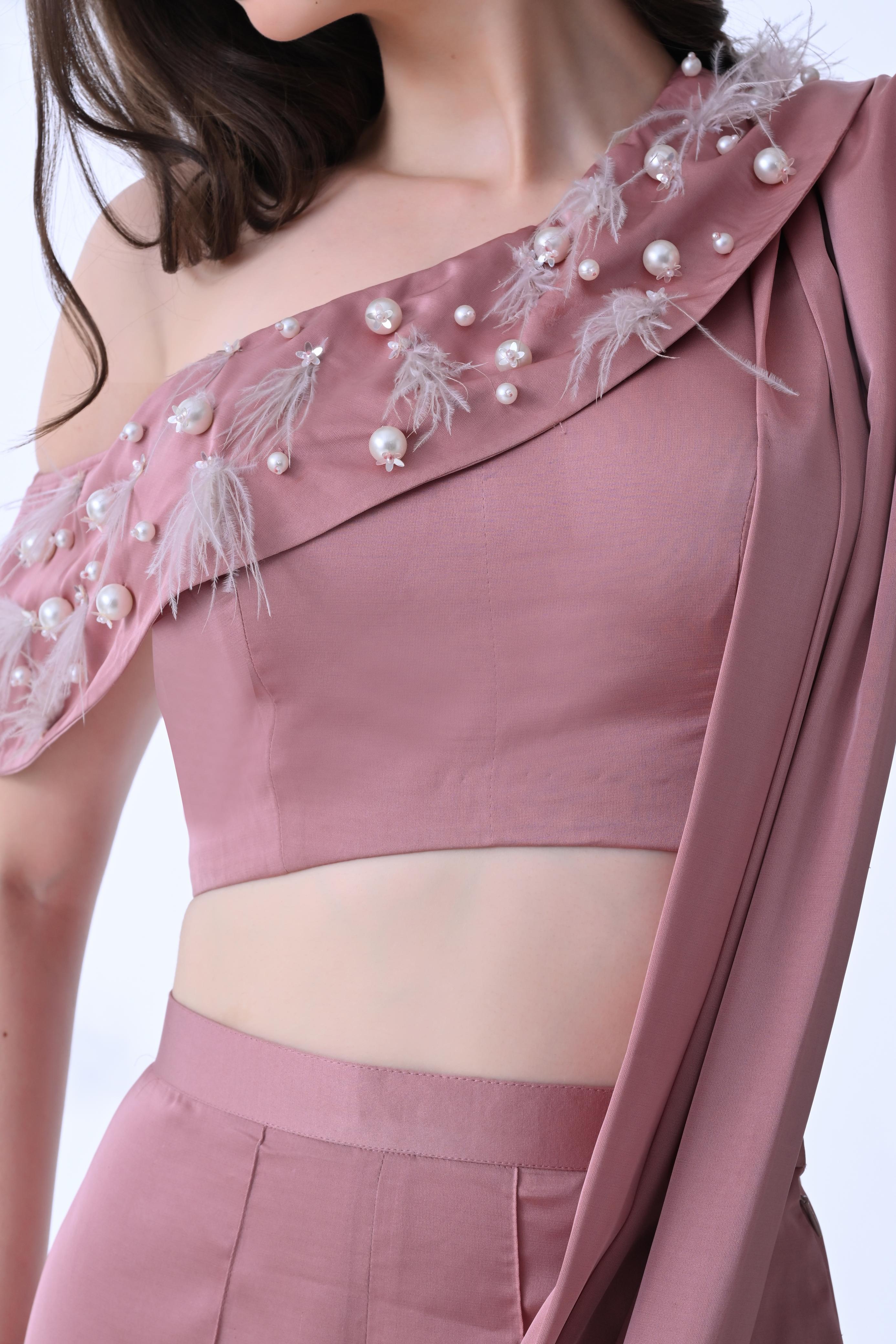 Indo Western Dreamy Drape Set - Luxury Soft Mauve