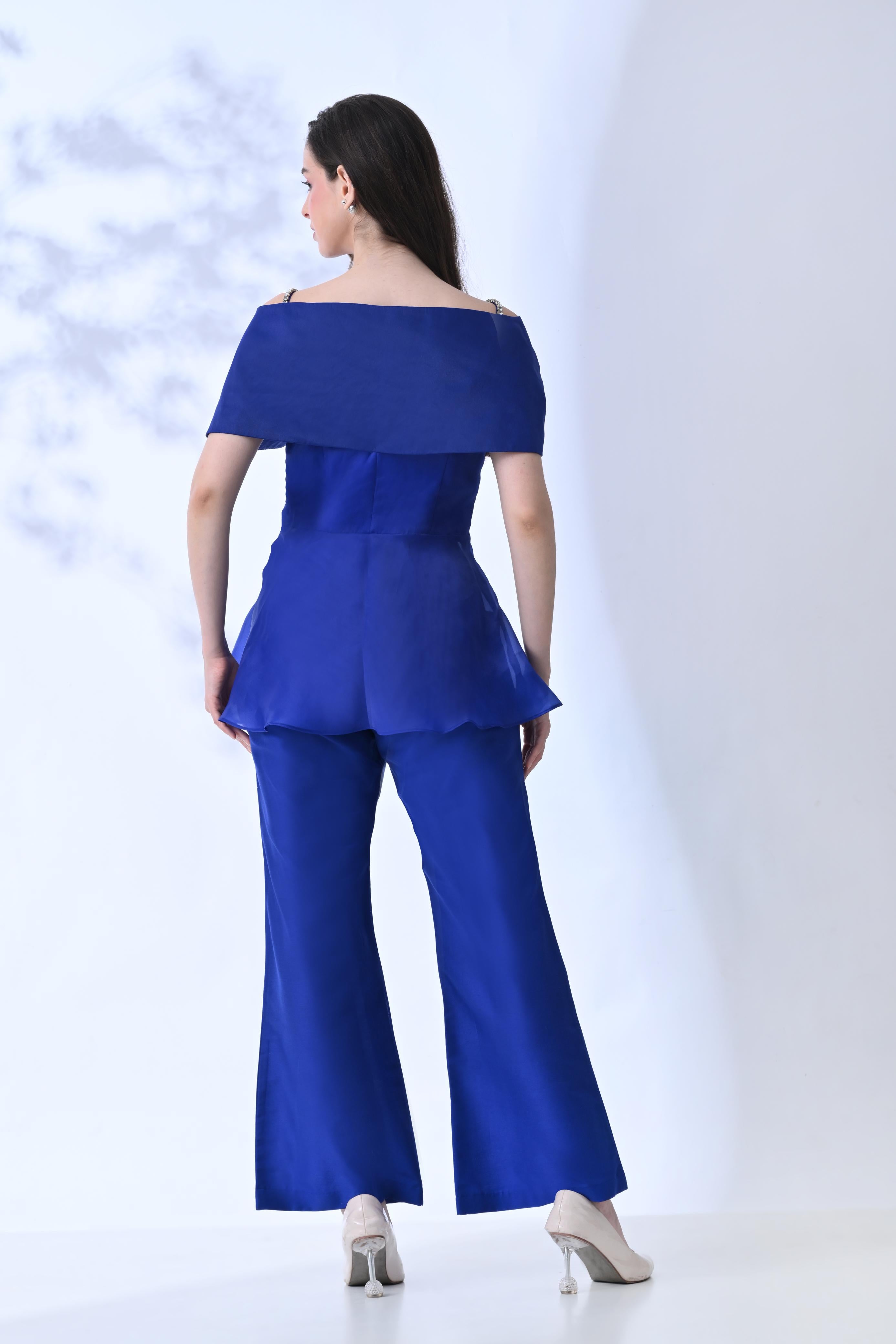Off Shoulder Co-Ord Set: Indigo Blue