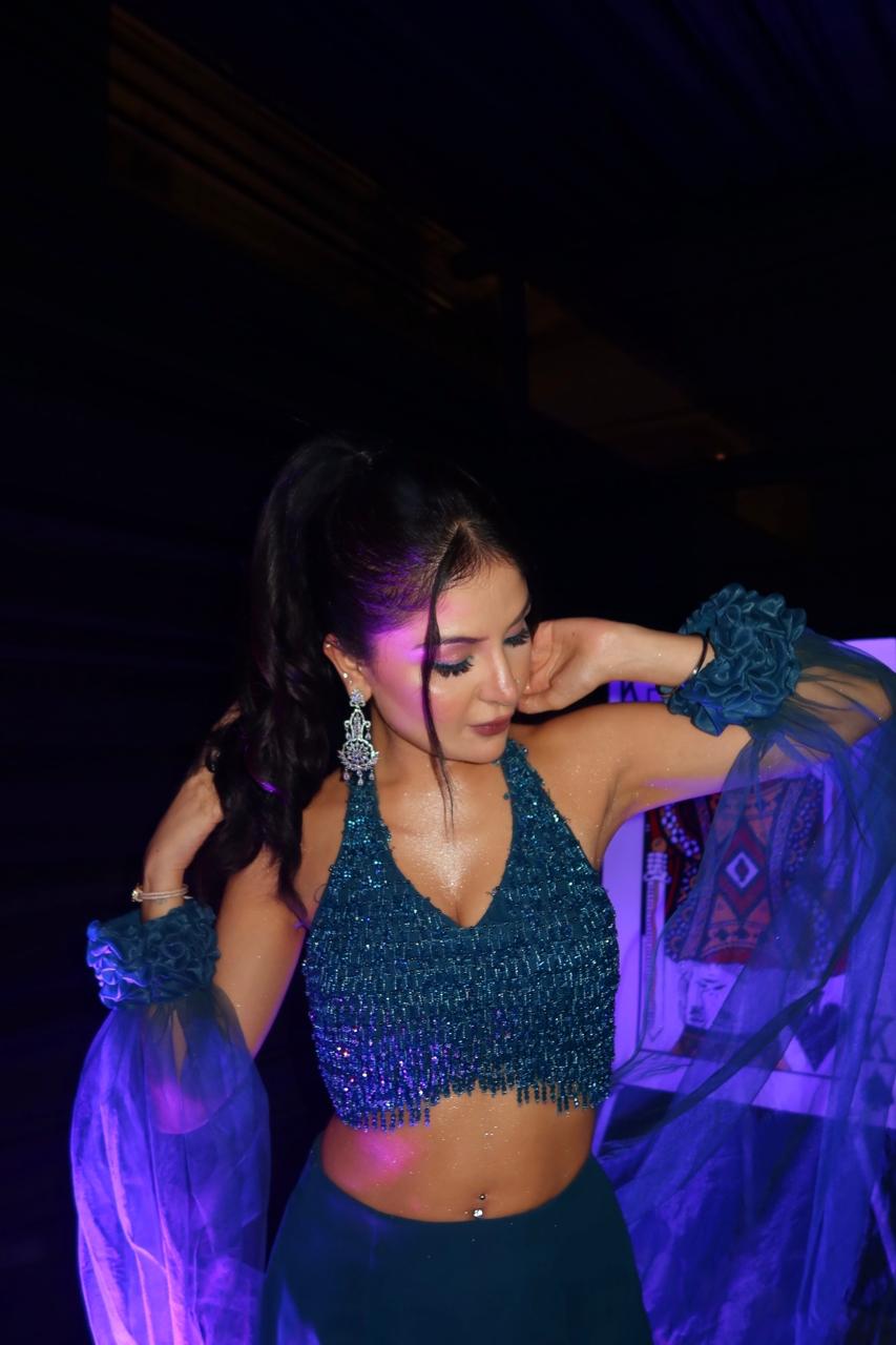 SAANYA KHATTER in Mermaid Cut Lehenga Set- Prussian Blue